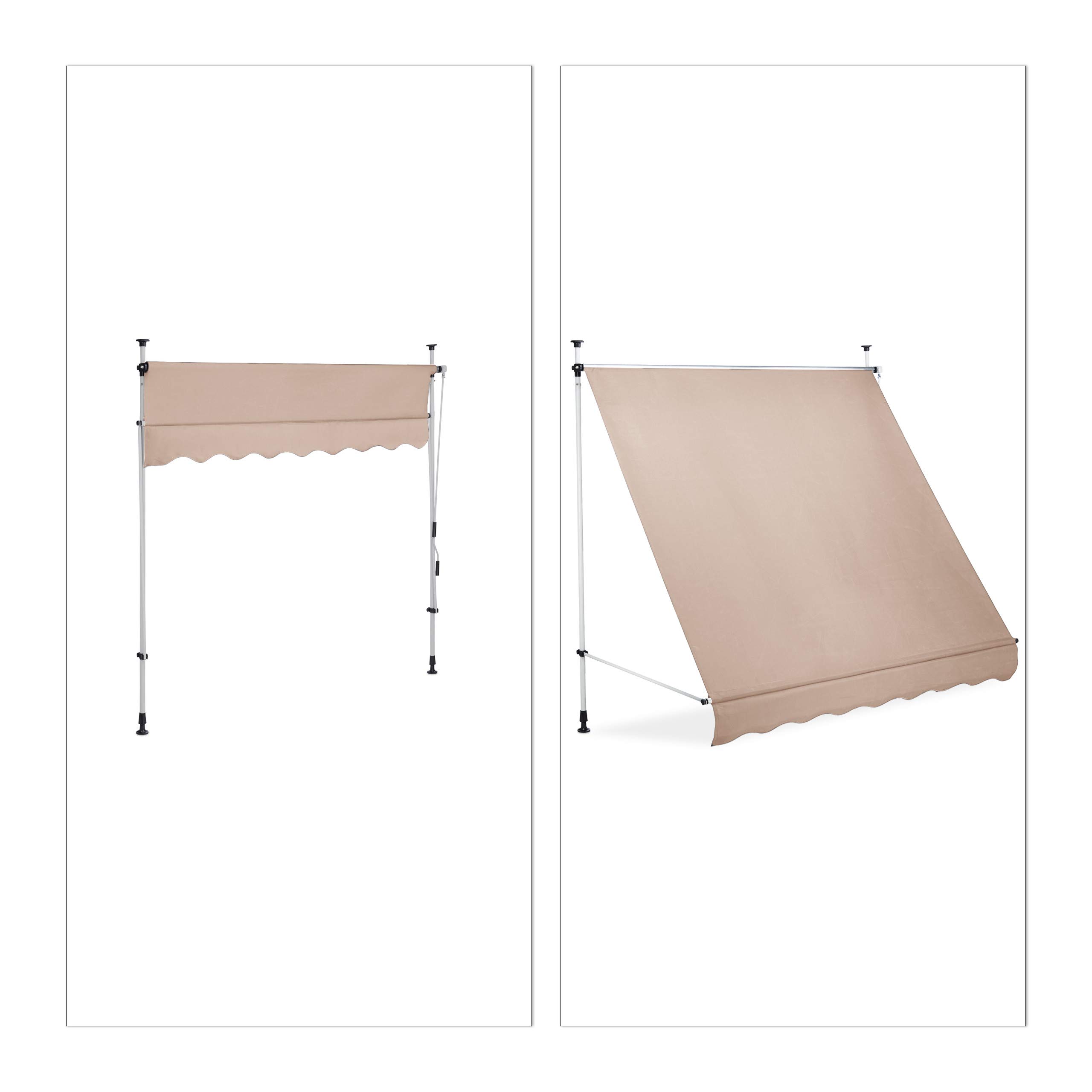 Relaxdays Klemmmarkise, Balkon Sonnenschutz, einziehbar, Fallarm, ohne Bohren, höhenverstellbar, 200 cm breit, beige