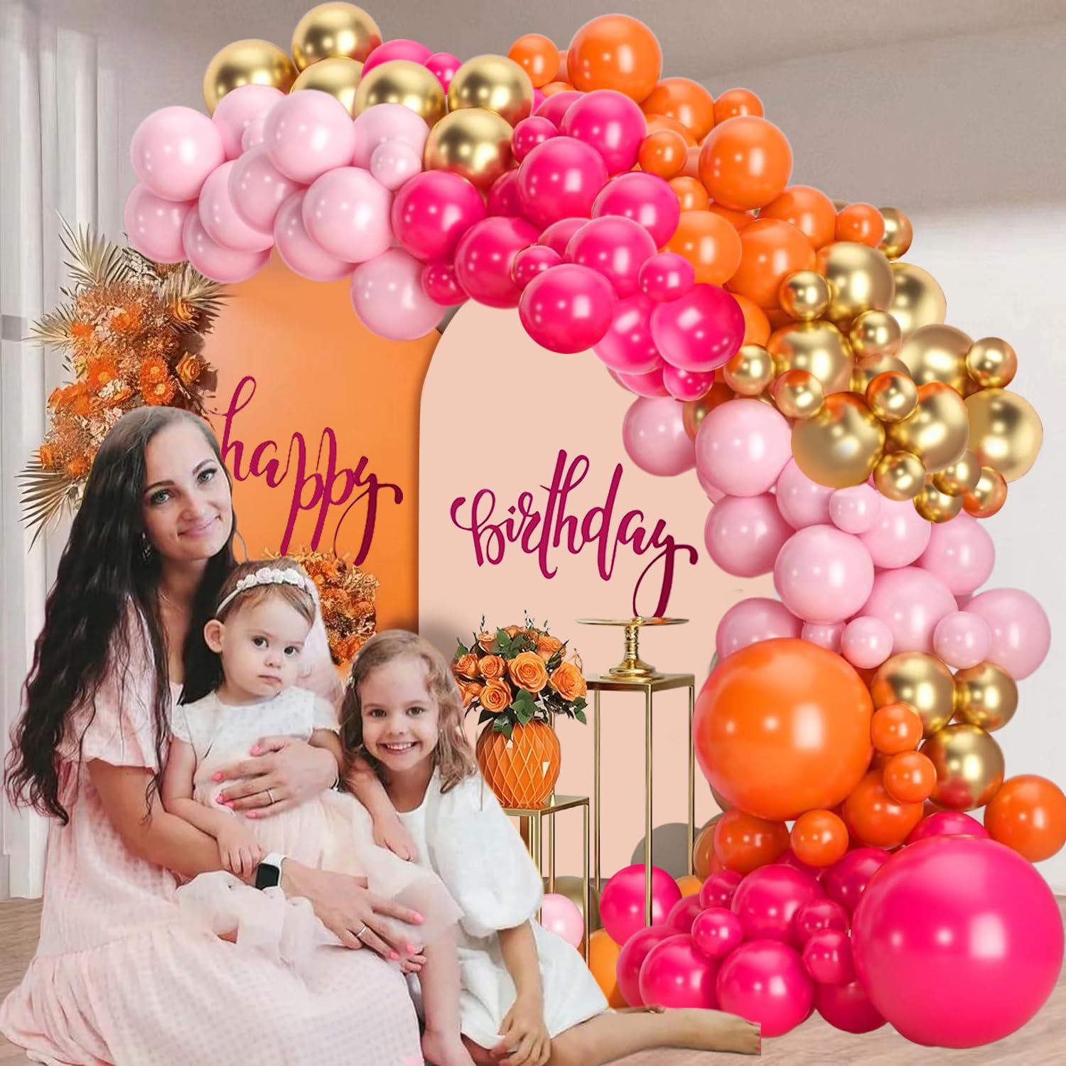 Ballons Rose Orange 60 Pièces Anniversaire Fille Latex Hélium Métallique Or Confettis Décoration Fête