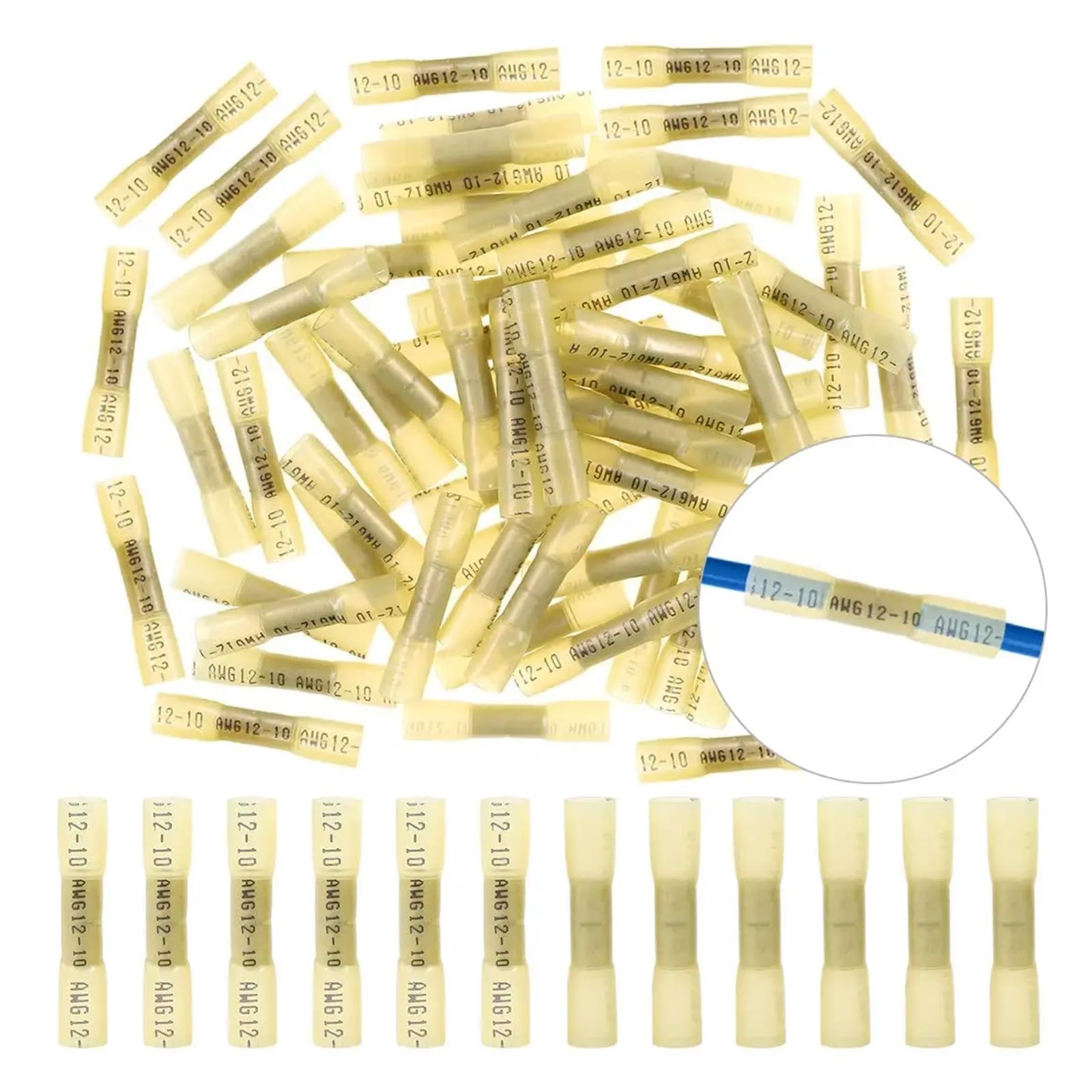 DSZUJTYROP 100PCS Insulated Heat Shrink Butt Connectors Seal Electrical Wire Crimp Terminals A.W.G 12-10 Yellow