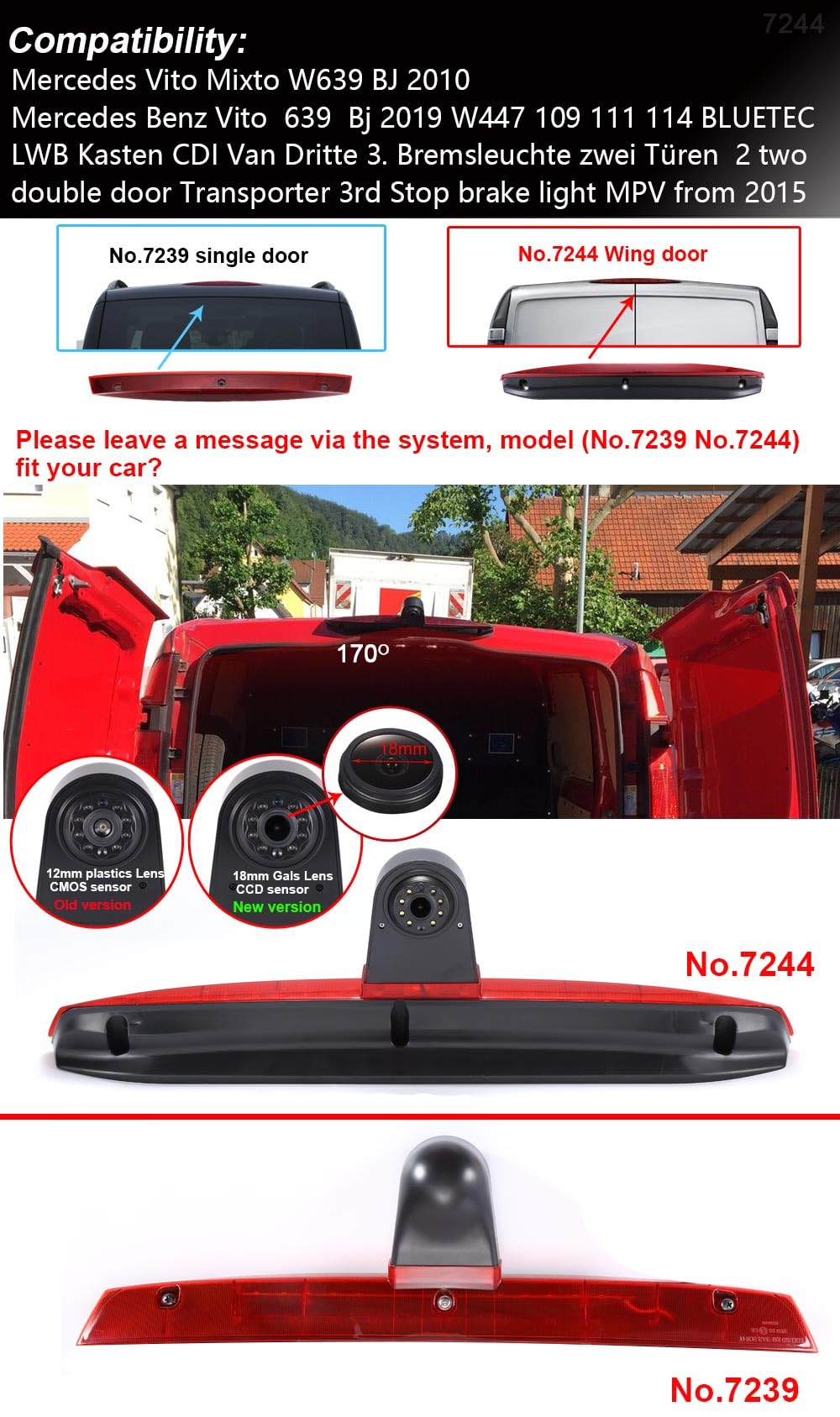 1280 * 720 AHD CVBS Brake Bremsleuchte Auto Kamera Third roof Bremslicht Rückfahrkamera Replacement for Mercedes Benz Vito W447 111 114 116 CDI Flügeltüren Cargo Van Kasten Tourer Bus 2014/10-2024/12