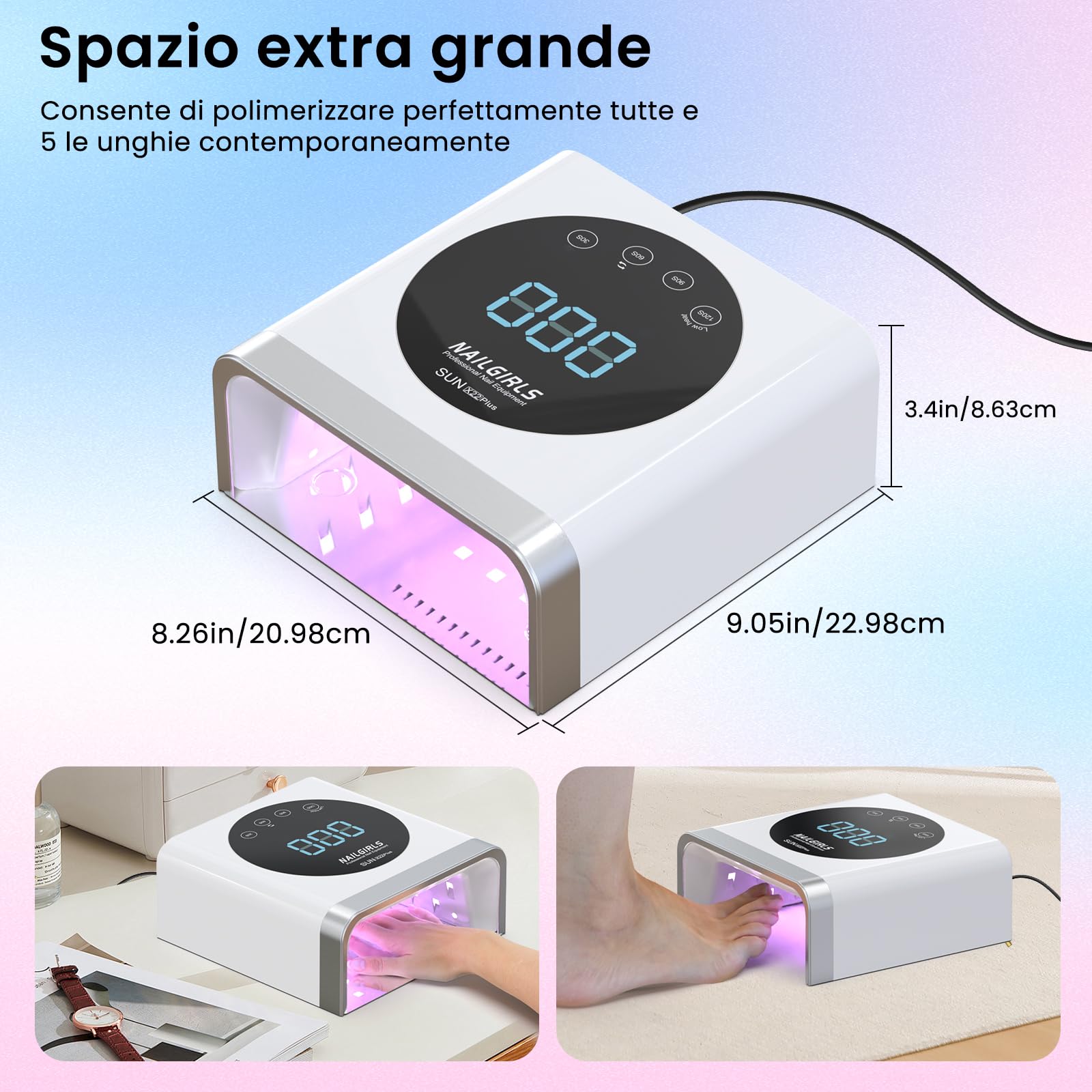 NAILGIRLS Lampada UV LED per unghie 150W, lampada professionale per smalto gel con 36 perle, luce UV per unghie con 4 impostazioni del timer, Plug in
