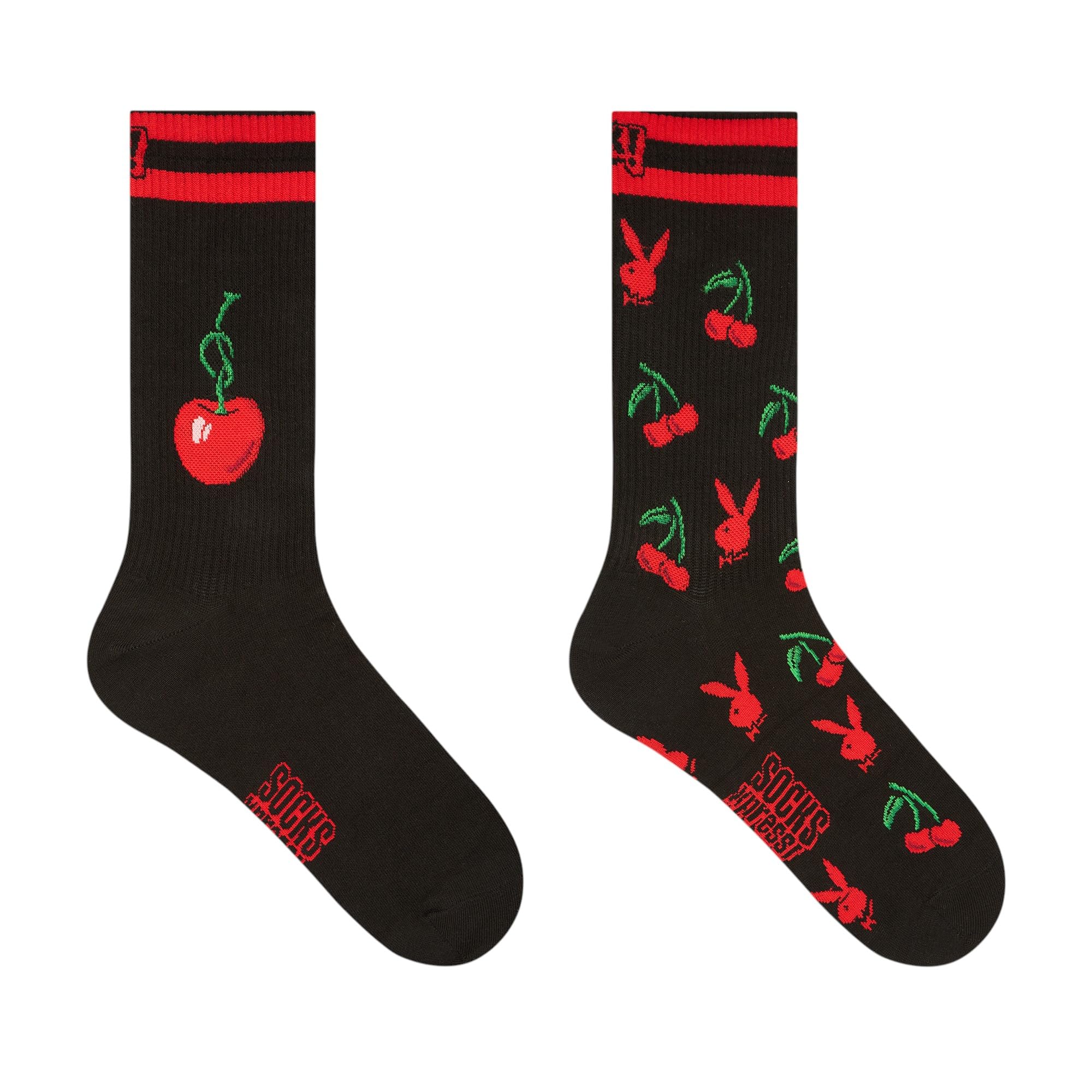 socksxpress Playboy Men Cherry Crew Socks|Pack of 2 Pairs|Official Licensed Merchandise|Combed Cotton|Bold Cherry & Bunny Graphic Design|Durable & Stylish Everyday Statement Socks|Free Size-picture-12