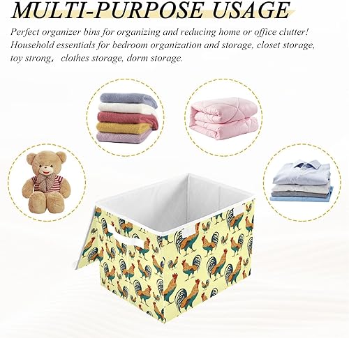 Miniatura 7 de Roosters - Contenedores plegables de almacenamiento de tela con asa reforzada, organizadores de armario para dormitorio, sala de estar, oficina,