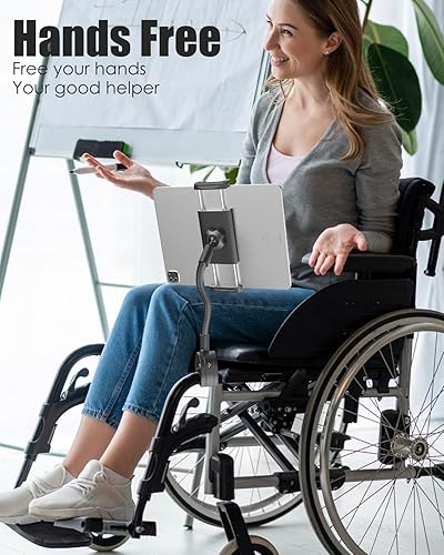 Miniatura 5 de Charchendo Soporte para tablet con mango de silla de ruedas, soporte para tableta de teléfono para silla de ruedas con brazo de aluminio de 9.45