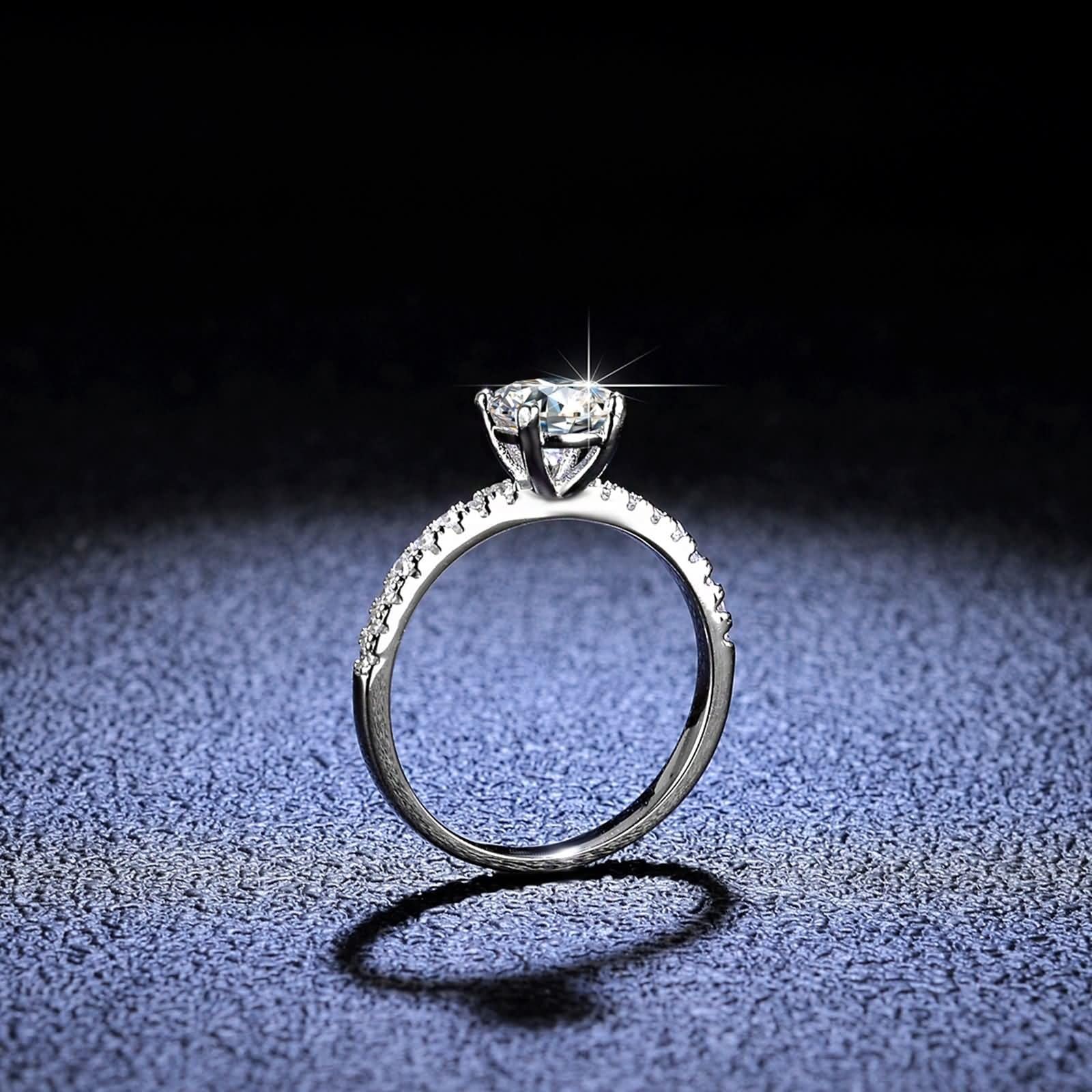 Anillos de amistad para mujer, anillos para mujer, dedos pequeños, 6 dientes, redondos, con moissanita, plata de 2 quilates, oro blanco 9 K, talla 52 (16,6)