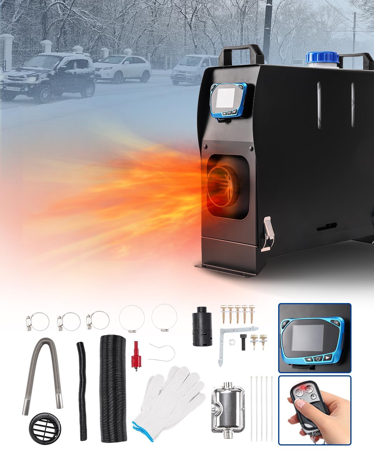 Ogrzewacz powietrza Diesel, 12 V 5 kW, ogrzewanie postojowe, wszystko w jednym, jeden otwór, z pilotem i cyfrowym monitorem LCD do samochodu, kampera, ciężarówki, przyczepy, kampera, autobusu, kampe