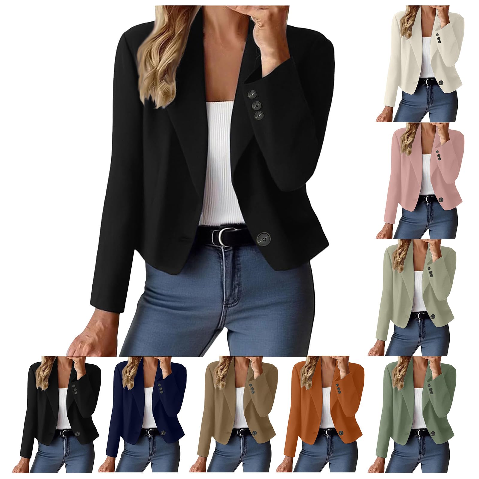 Cropped Blazers for Women Business Lapel Button Long Sleeve Cardigan Trendy Work Office Cropped Jacket Suit Jackets
