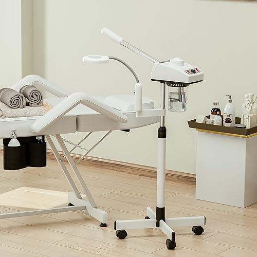 Miniatura 9 de Vaporizador facial profesional para esteticista, vaporizador facial 2 en 1 con ruedas rodantes, lámpara Mag 5X y boquilla de niebla caliente, altura