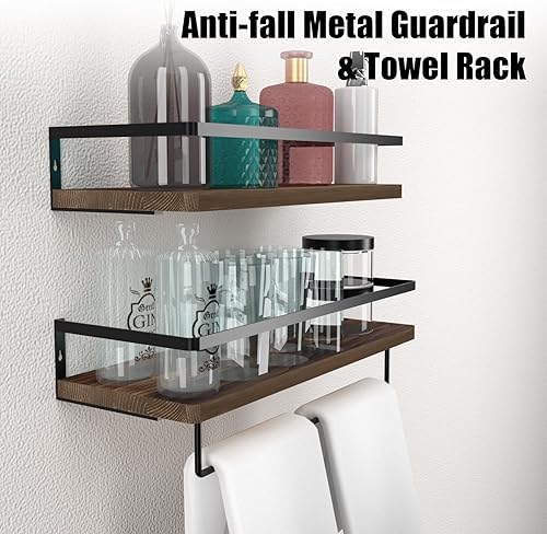 Miniatura 5 de Estantes flotantes blancos para baño con cesta de almacenamiento de papel higiénico, toallero y ganchos en S, organizadores y almacenamiento de