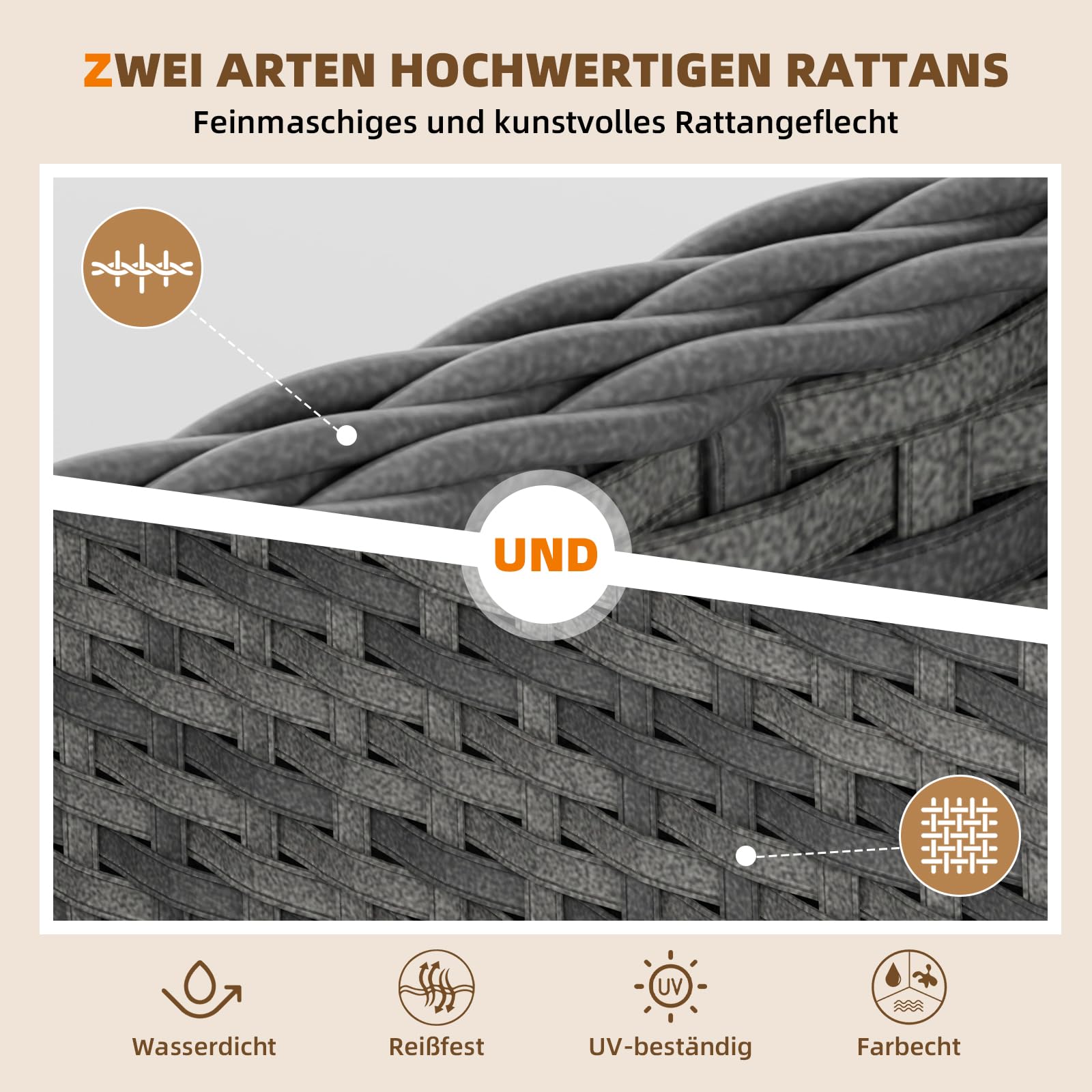 UDPATIO Rattan Gartenmöbel Set 5-teilig mit Verstellbaren Sessel, Fußhocker und Couchtisch | Lounge Möbel Outdoor Set | Balkonmöbel Kleiner Balkon | Wetterfest Terrassenmöbel | Schwarz