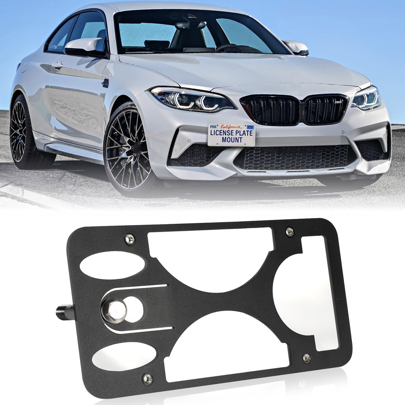 Front License Plate Bracket For BMW M2 (2019-2021) — Tow Hook Mount, No Drilling, Steel & Aluminum