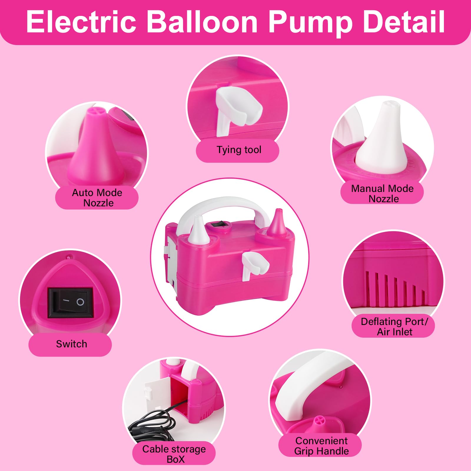 HUIYOPU Pompa per Pallone Elettrica, Pallone Gonfiatore Portatile a Doppio Ugello per Festa di Nozze Celebrazione Compleanno Decorazione