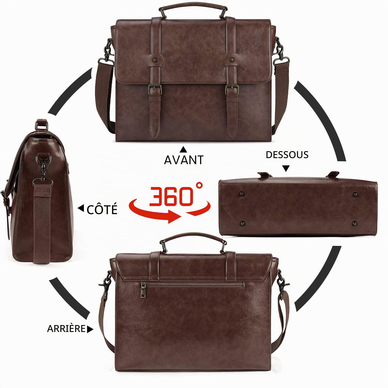 Lubardy Sacoche Ordinateur Portable 15,6 Pouces Cuir PU Sac à Main Imperméable Sac à Bandoulière Homme Sac Messenger Mallette de d'affaires Travail