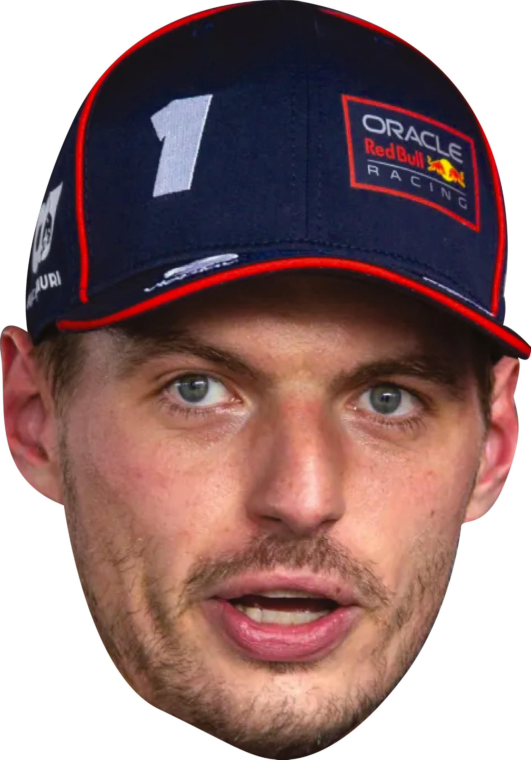 FoxyPrinting Max Verstappen Cap 3 Facemask – F1 Motorsport Celebrity Face Mask – Formula 1 Racing Driver Funny Mask for Stag Do, Hen Night, Fancy Dress & Costume Parties, Ready to Wear