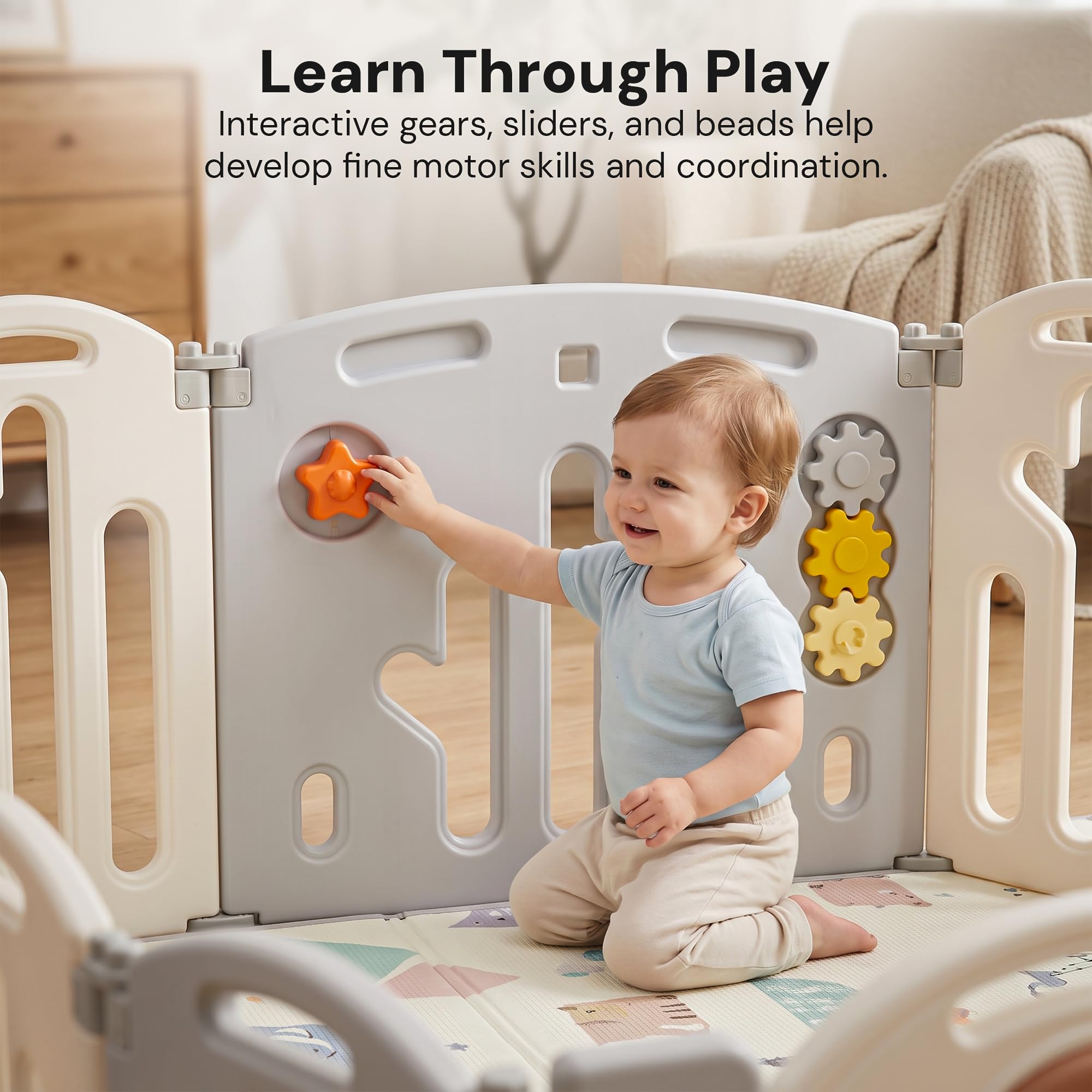 Baybee Lion Kids Playpen for Babies | Foldable Baby Play Area Indoor Setup with Safety Lock & Double Knob | Baby Activity Playards for Toddlers | Outdoor Play Pen for Kids for 0-5 Years (18 Panels) 2