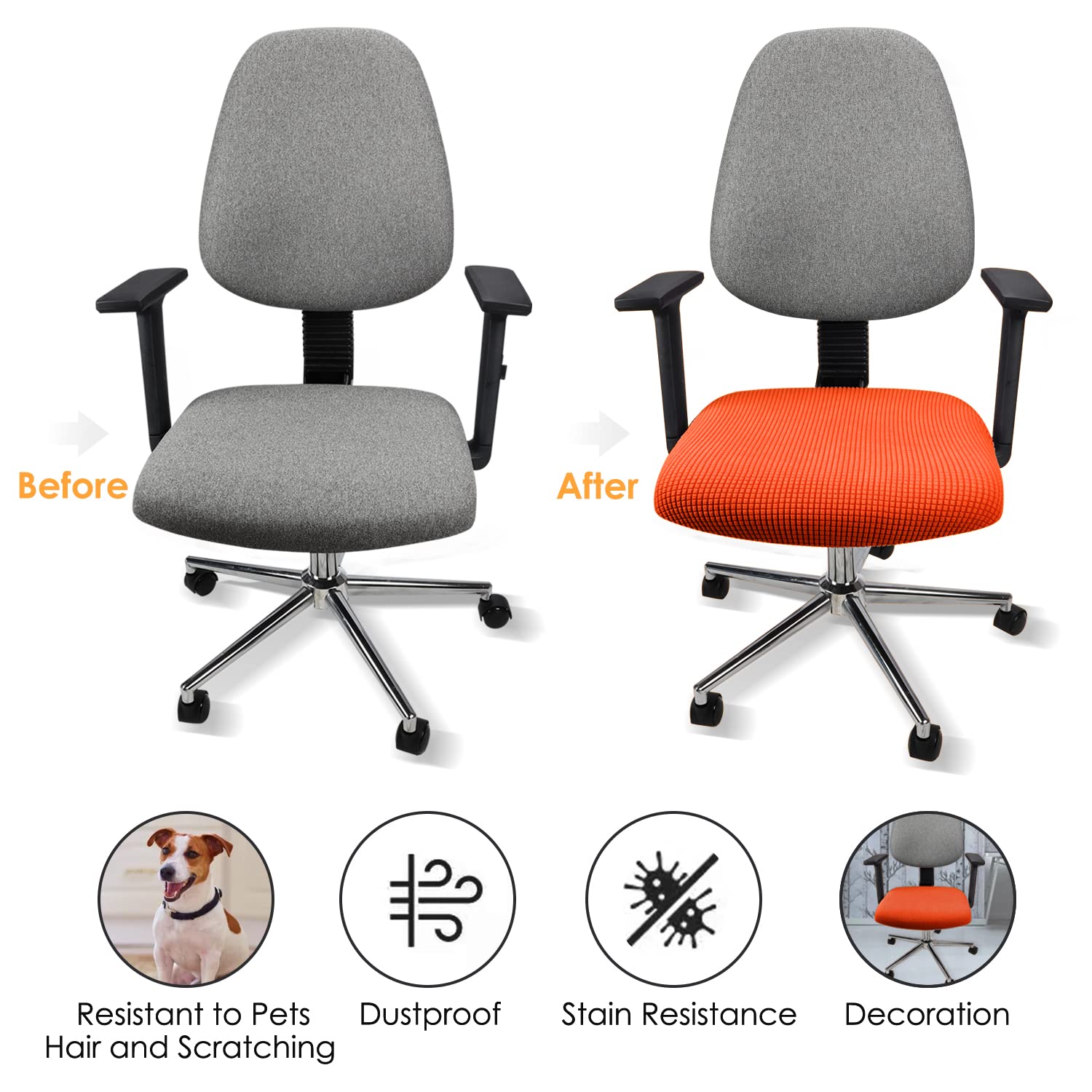 Yikko Elastic Stretch Spandex Chair Seat Covers Slipcovers Washable fit for Office Chairs,Dining Room Chairs,Bar Wedding Party Decor (2 - Image 2