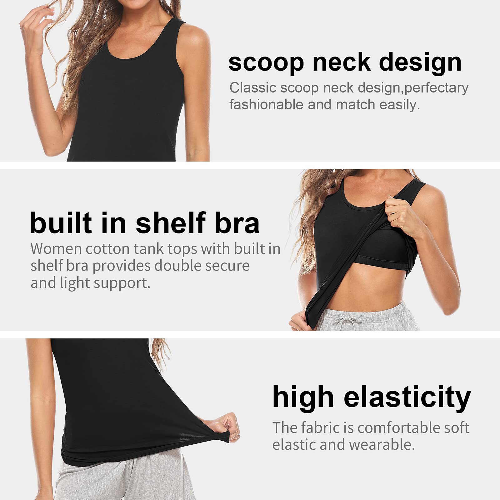 Orrpally Camiseta básica de algodón para mujer, para estante, sostén, sin mangas, 3 unidades, Negro/Blanco/Verde militar, Small