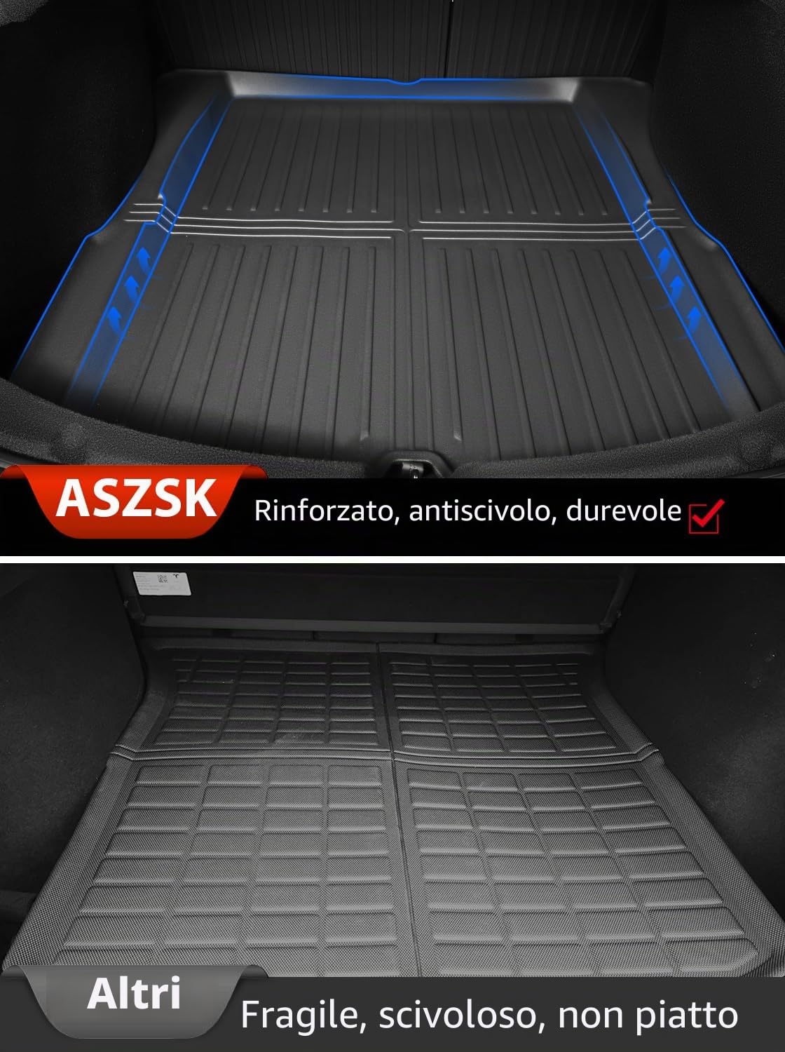 Tappetini per Bagagliaio per Tesla Model 3 2024 2025, Tappetino Bagagliaio in TPE per Tesla Model 3 Highland, Tappeto Baule Anteriore e Posteriore, Nero