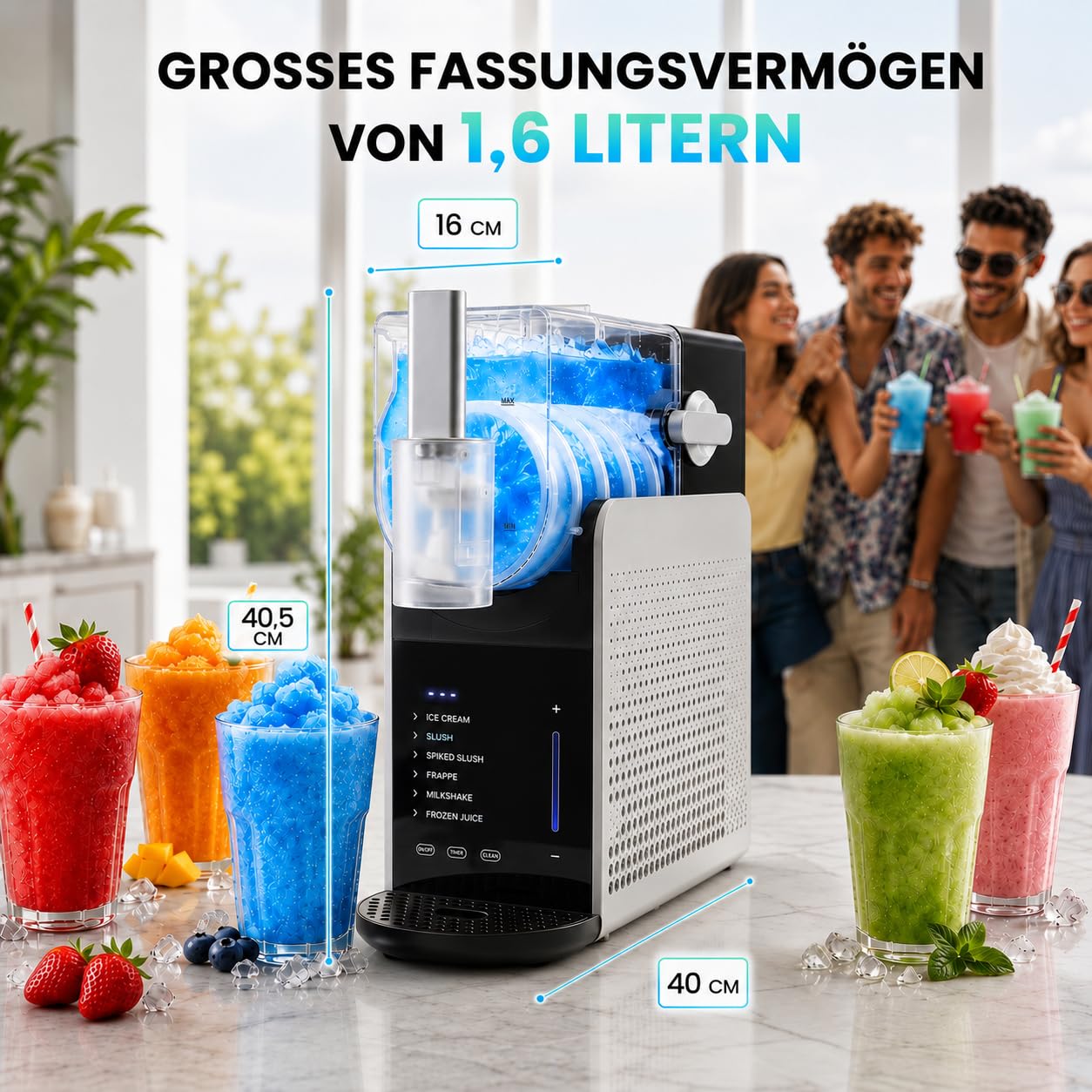Slush-Maschine – Slush Puppy Maschine 1,6L, 6 Programme, Granita Maschine für Eiskaltgetränke, Timer, BPA-frei, 200W, Schwarz