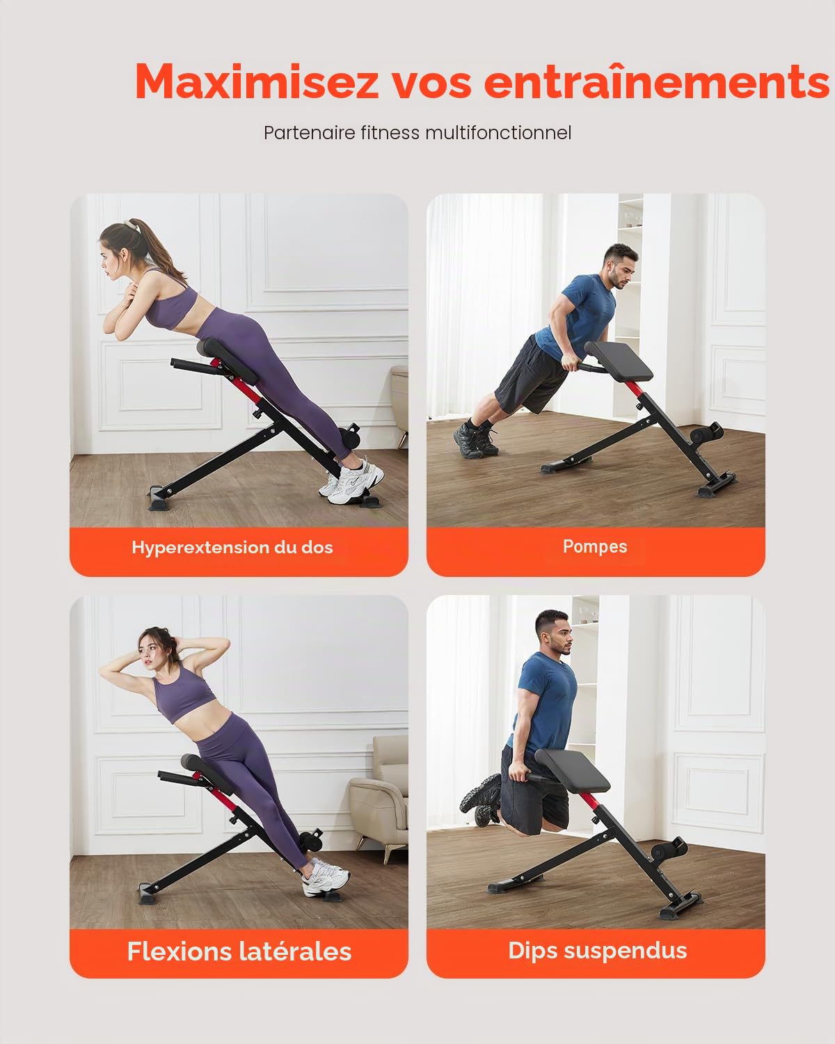 VEVOR Chaise romaine Hyperextension Banc et banc de musculation, design réglable et pliable pour un entraînement complet du corps. Cible les fessiers, les ischio-jambiers, le dos, le tronc et les