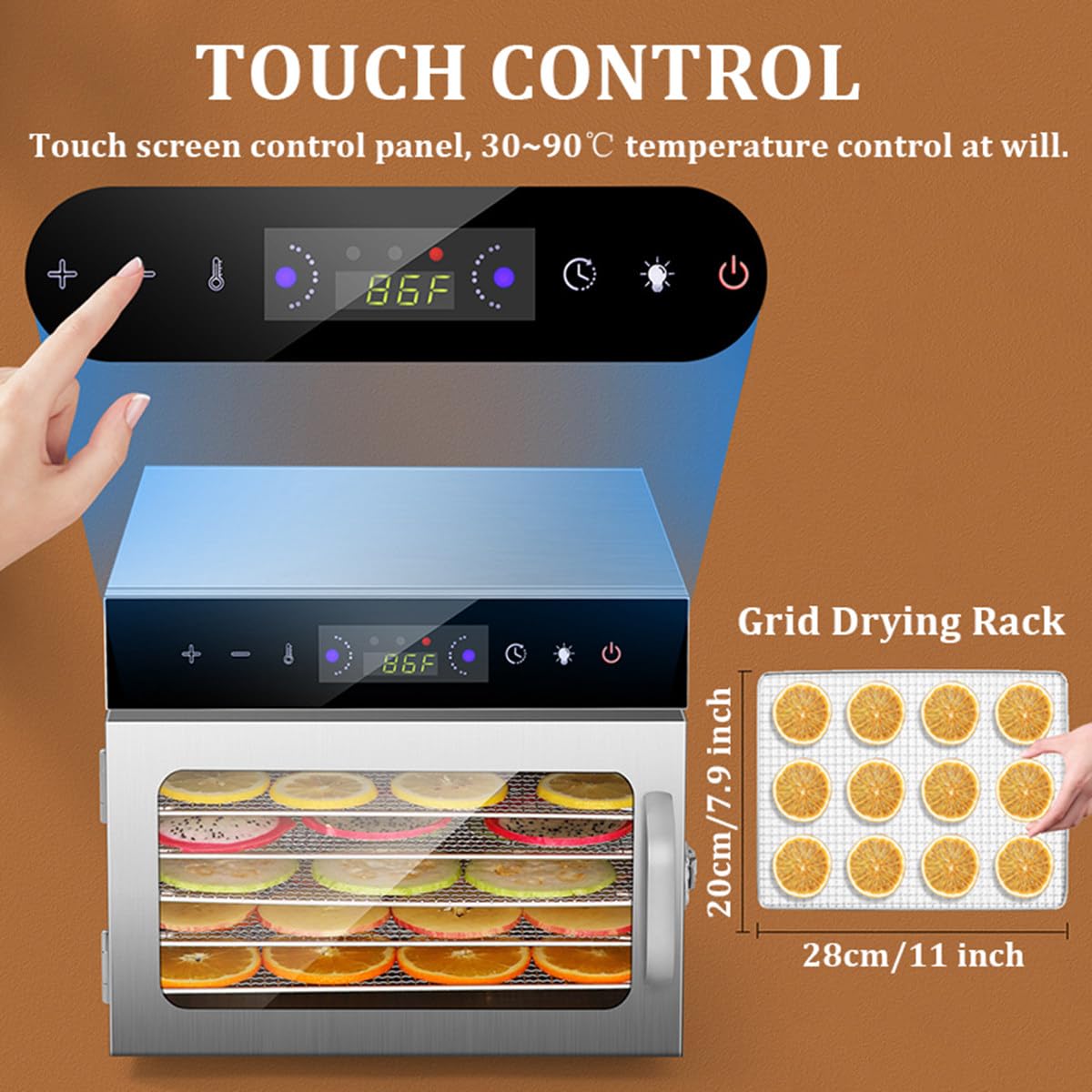 Liofilizzatore 6/8/12/18, macchina per essiccazione alimentare in acciaio inossidabile con temperatura regolabile, timer e display LCD per pesce, verdure, carne secca, erbe aromatiche, 18 strati