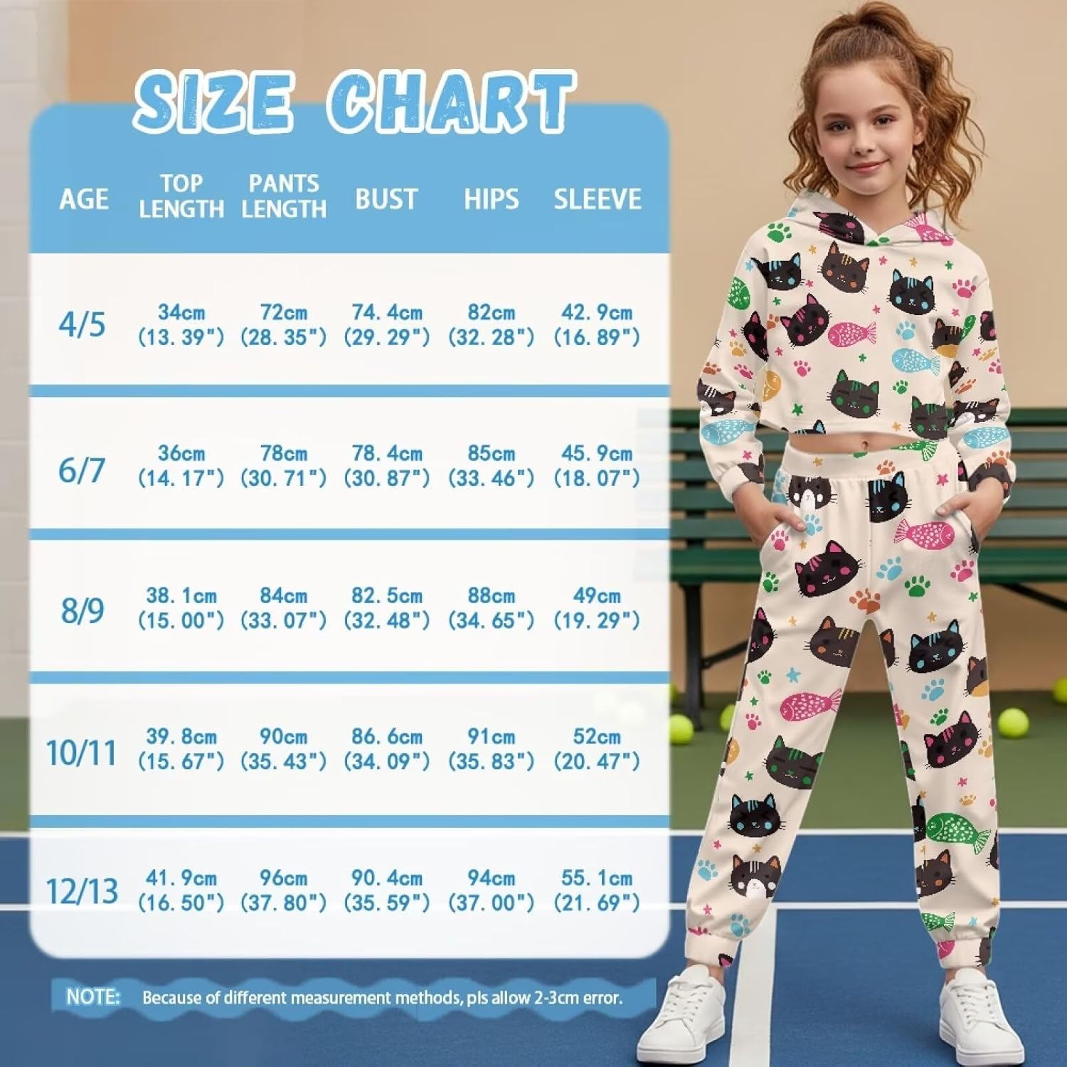 4-13Y Girls Crop Sports Hoodies 2 Piece Outfits, Polyester Pull Over Crop Hoodie and Pocketed Jogger Pants