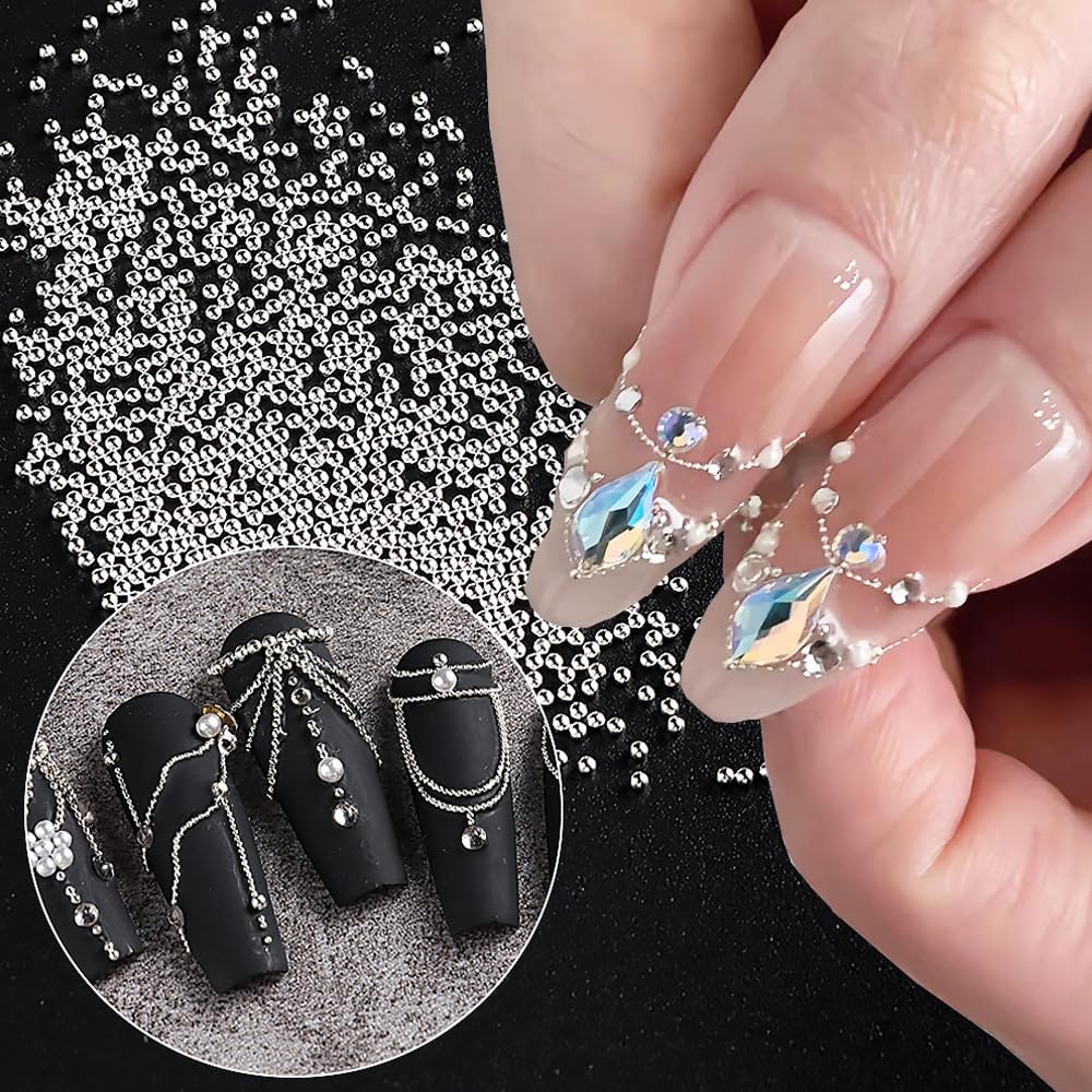 Photo 1 of 0.8mm Caviar Beads for Nails 6Sizes Mini Small Stainless Steel Beads Nails Art Decorations Gun Grey Rose Gold Caviar DIY Tool Nail Studs Accessories Gold Charms for Nails (Silver)