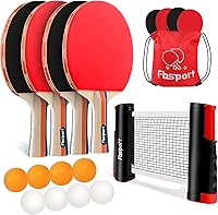 FBSPORT Ping Pong Paddle Set: 4 Rackets, 8 Balls, Retractable Net & Storage Bag - Portable Table Tennis Kit for Indoor/Outdoor Play