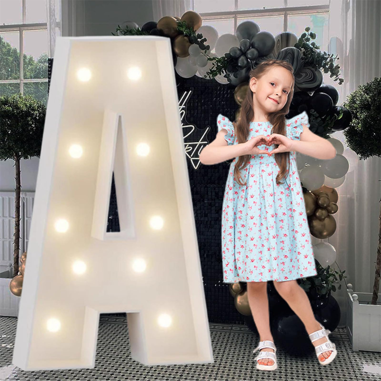 Lettera A da 1,2 m, grandi lettere luminose a LED con lampadine, fondale in schiuma spessa pretagliata, per matrimoni, festival, feste di compleanno, casa, bar, decorazione in schiuma, A, 120 cm