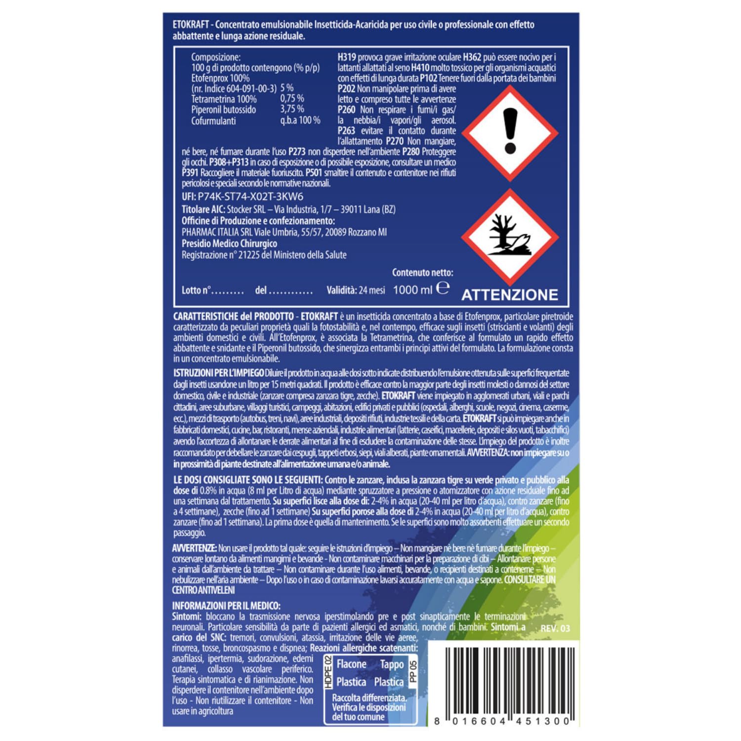 STOCKER - Etokraft zanzaricida concentrato anti-zanzare 1L PMC