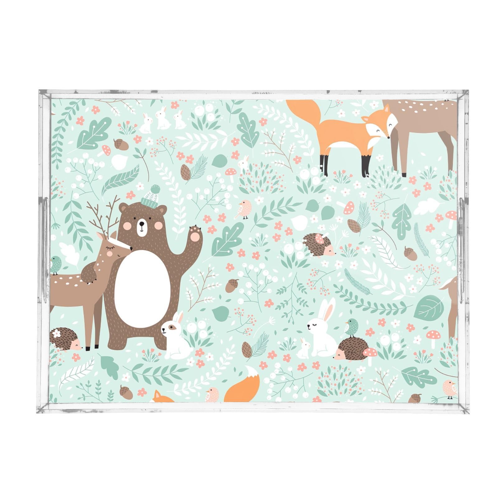 Bandeja transparente personalizada con ilustración de animales, bandejas acrílicas para servir con asas, bandeja de acrílico para mesa de café, bandeja de servir a prueba de derrames, transparente, 16
