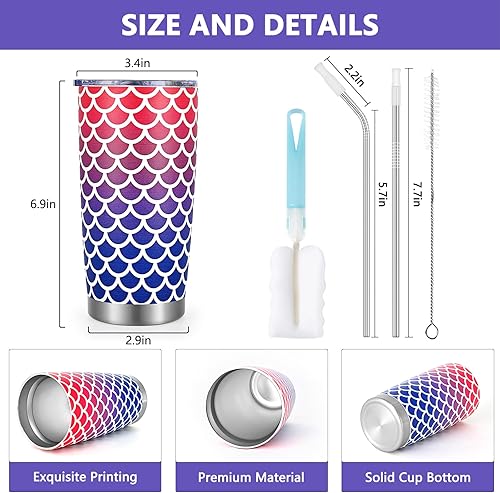 Miniatura 7 de Qtencas Regalos de sirena para niñas y mujeres, vaso aislado de acero inoxidable de 20 onzas con tapa y popote, vaso de café aislado al vacío de