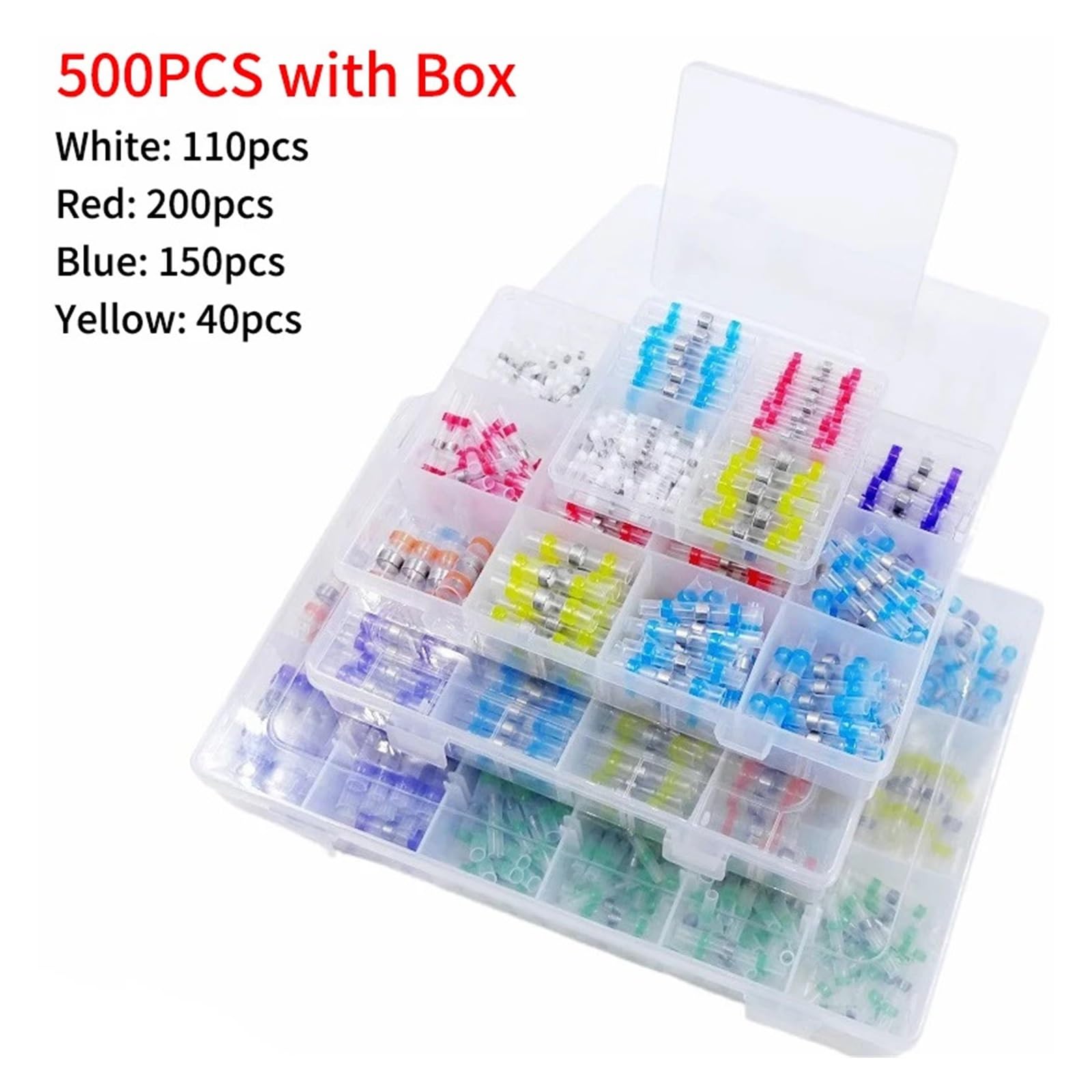 50/800 pz Saldatura Sigillo Stick Filo Connettori Termorestringenti Terminali A Crimpare Kit Impermeabile Cavo Elettrico Connettore di Giunzione (Color : 500pcs with Box)