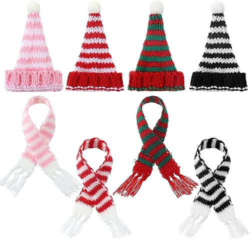 Vista 88 de Geyoga 8 piezas de mini sombreros y bufandas de Papá Noel, accesorios de Navidad, sombrero de gnomo pequeño para manualidades, bricolaje para Blanco