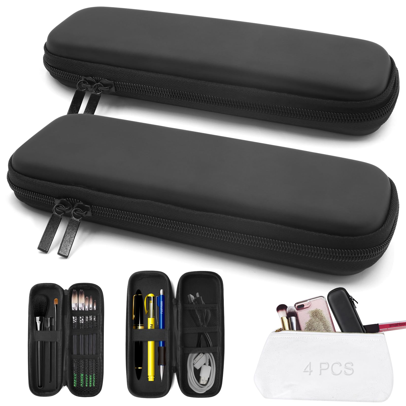 GZqiancang 4 Piezas Eva Bolsa de Lápiz Estuche, Negro EVA Caja de la Pluma para Cables de Datos, Ejecutivo de la Pluma, Bolígrafo,Lápiz Táctil (2 tamaños)