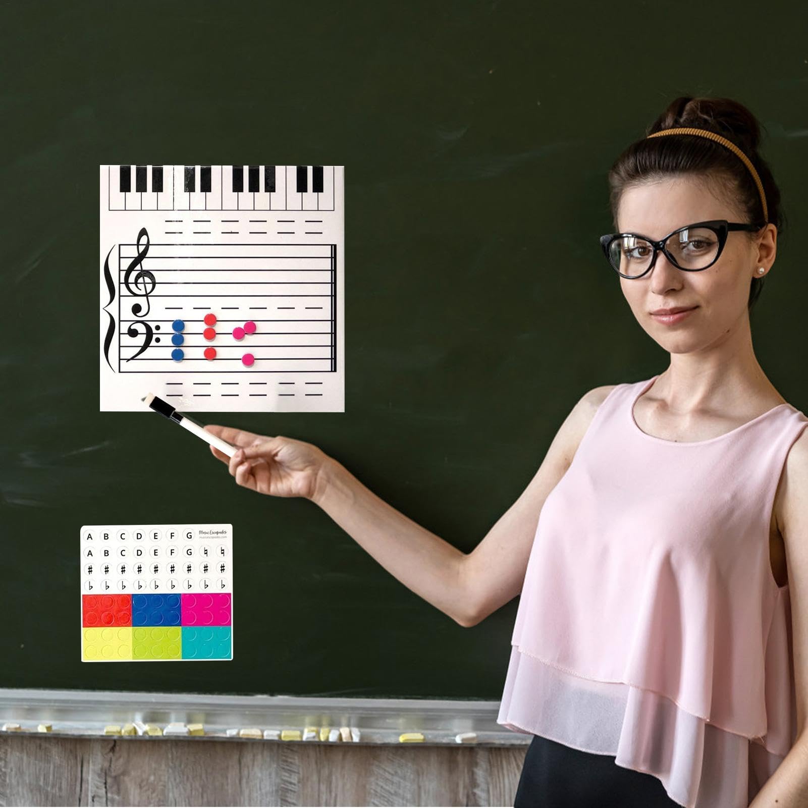 Music Note Dry Erase Board, Music Note Reading Board,Pratique de piano magnétique à deux côtés Boîte blanche effaçable à sec - Les fournitures d'enseignement de piano comprennent un marqueur pour les