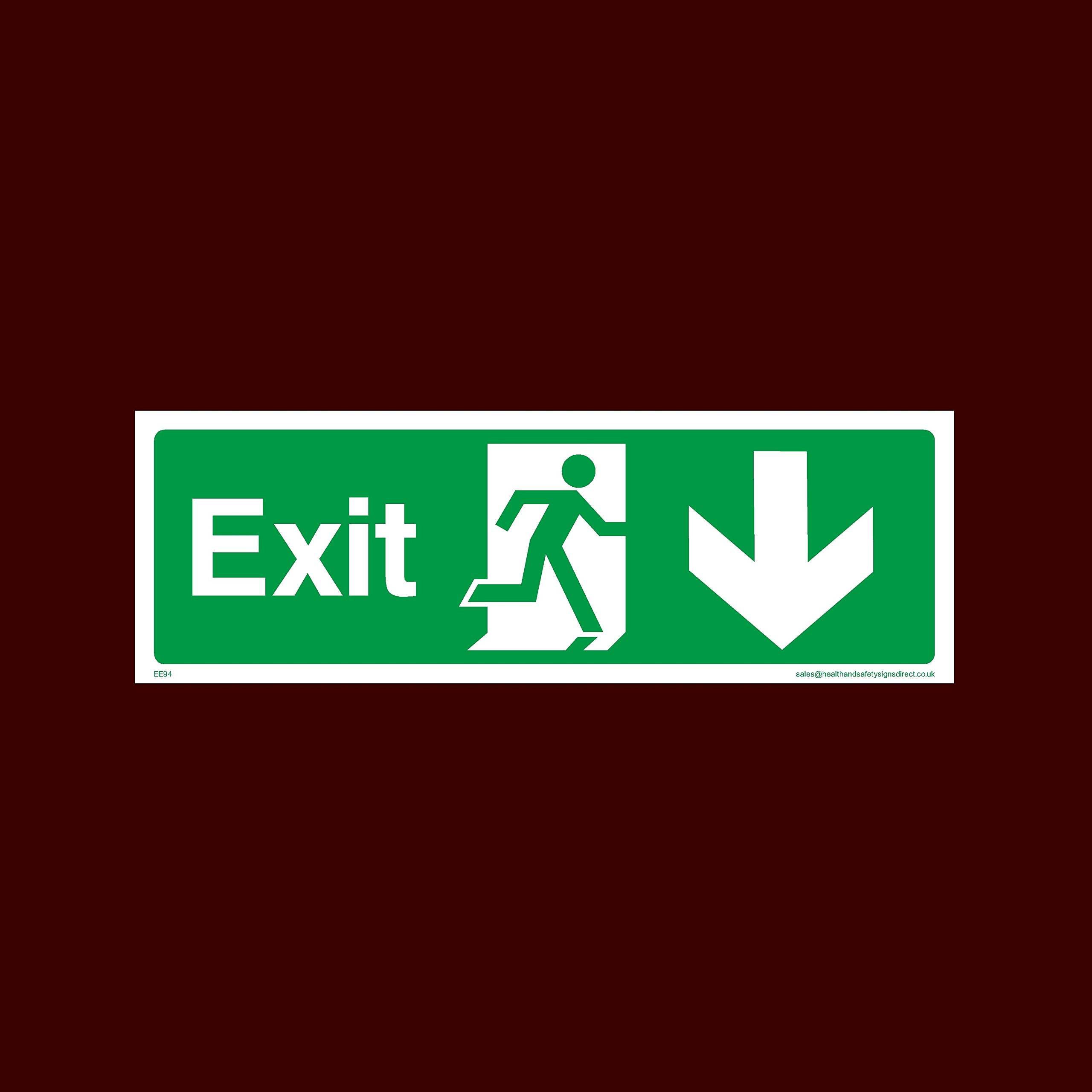 USSP&S Exit Down Plastic Sign - Fire, Push Bar/Pad, Disabled Fire Exit, Assembly, Break Glass, Lift - (EE94)