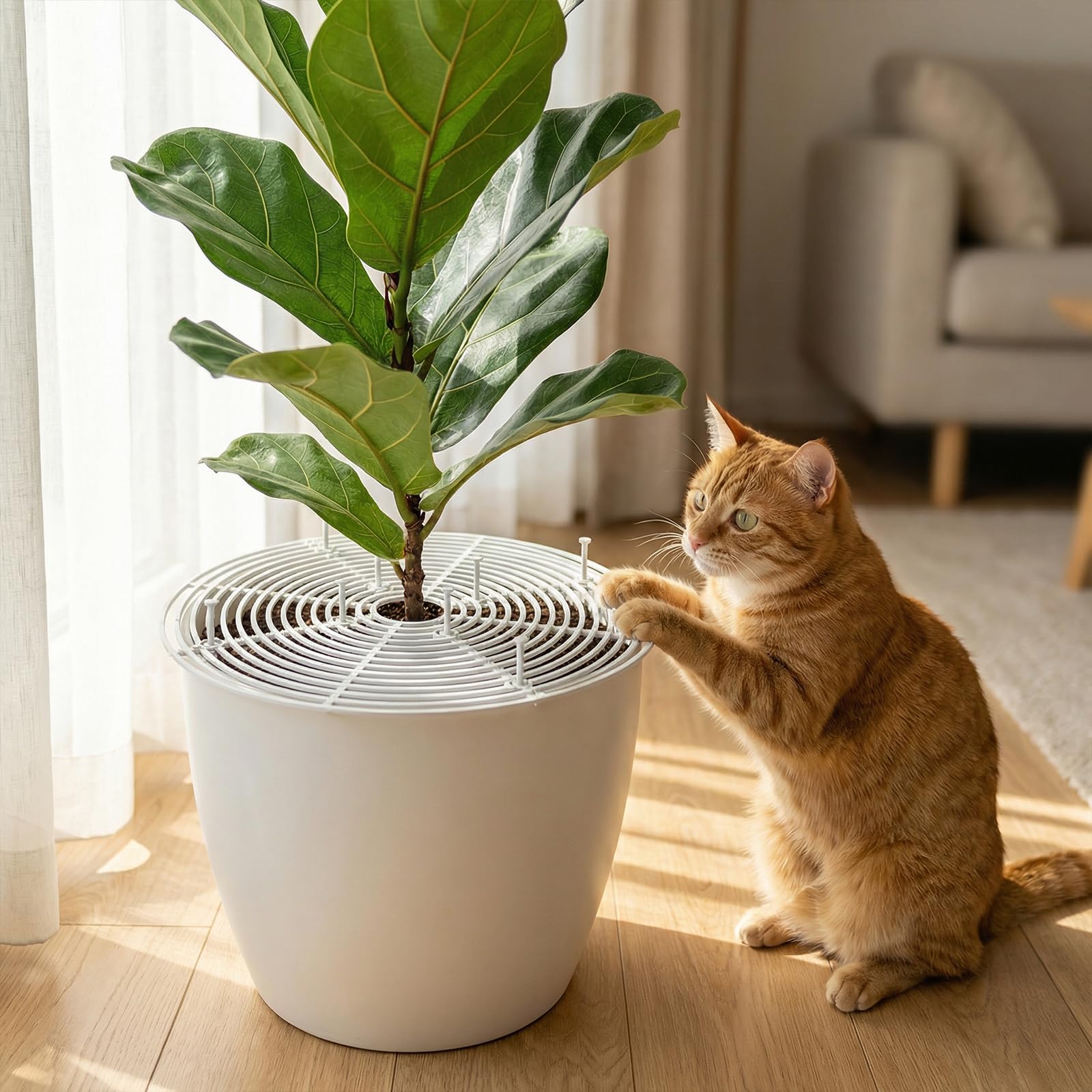 Grilles de Protection pour Pots de Plantes 30 cm, Cache-Pot Découpable Plastique - Protège Plantes Contre Chats et Enfants, Blanc