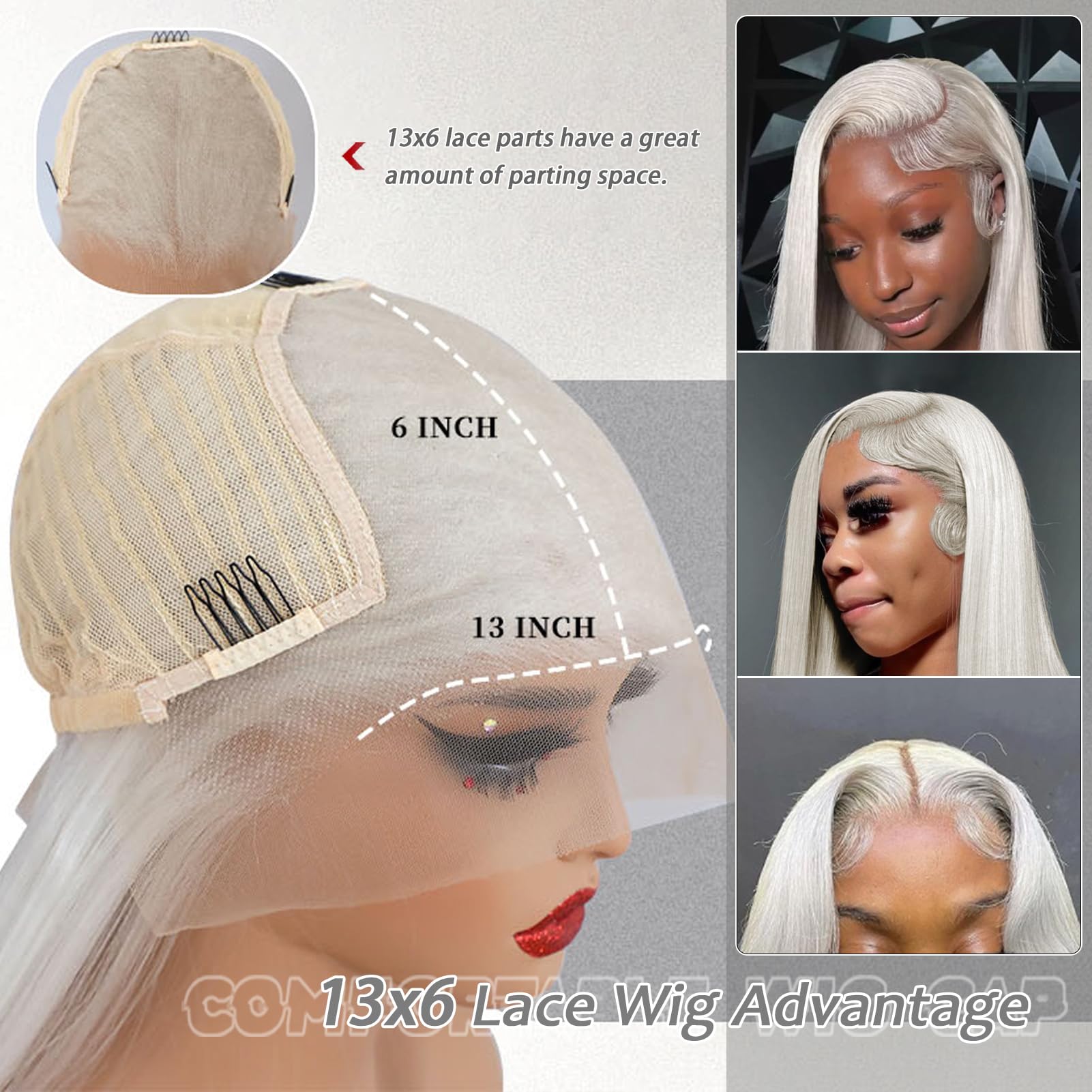 Amazon.com : Oxeely 13x6 Platinum White Lace Front Wig Long  display picture 2