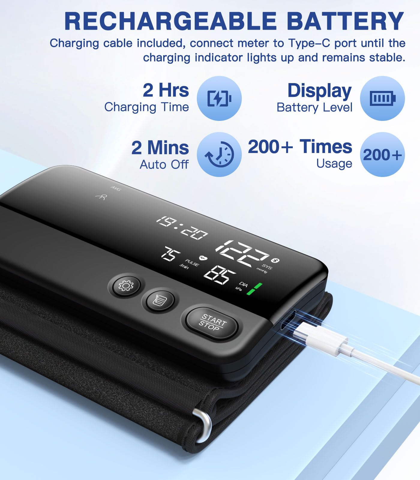 Upper Arm Blood Pressure Monitor, Rechargeable Blood Pressure Machine, Blood Pressure Monitors for Home Use, Portable One-Piece Design, Adjustable Wide Range Arm 10.6"-16.5", Large Display