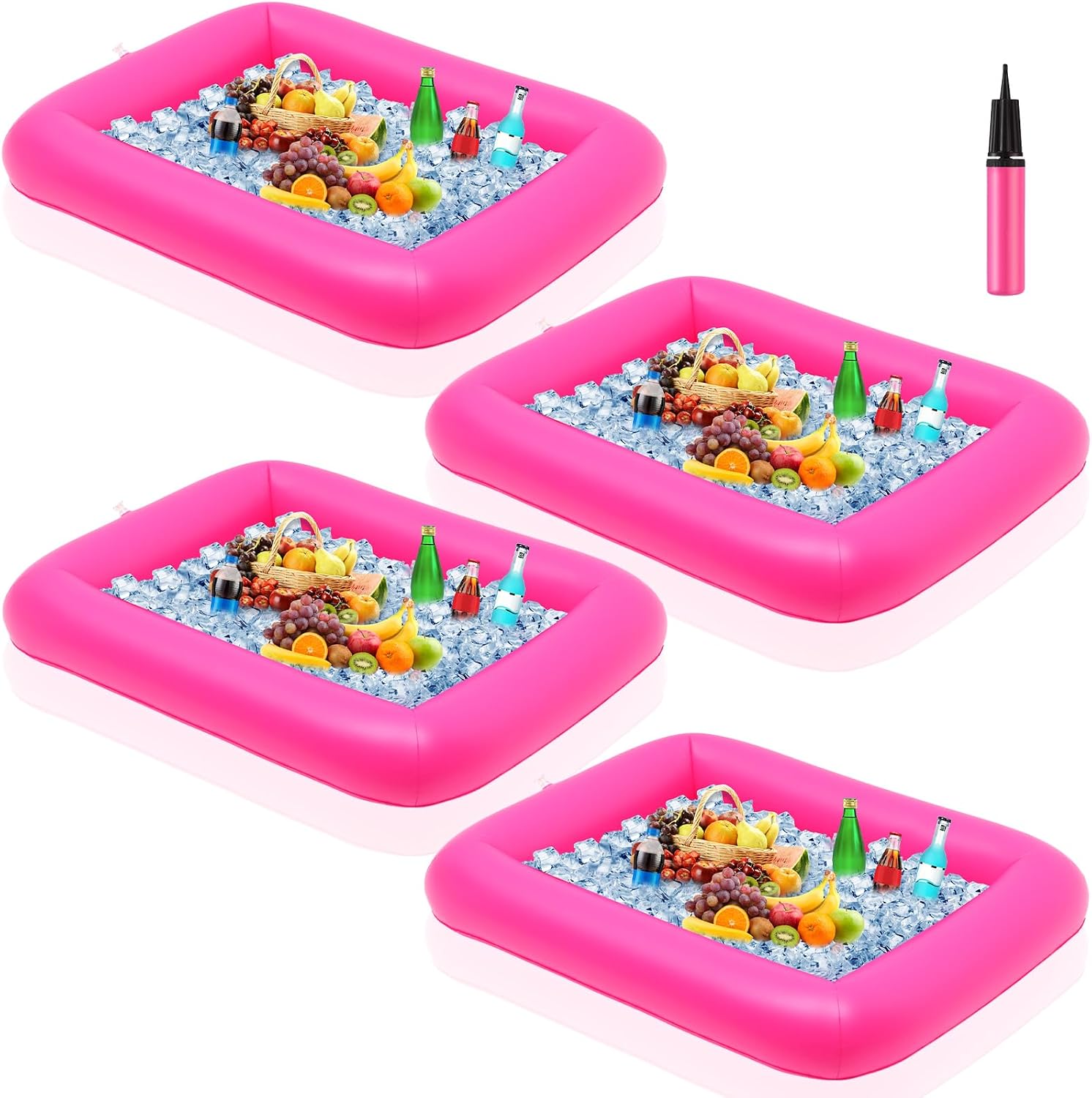 Leitee 4 Pcs Summer Inflatable Serving Bar and a Hand Pump Ice Buffet Serving Tray Inflatable Cooler with Drain Plug Picnic Supplies Ice Holder for Party Food Drink Containers 28 x 22 x 5 Inch(Black)