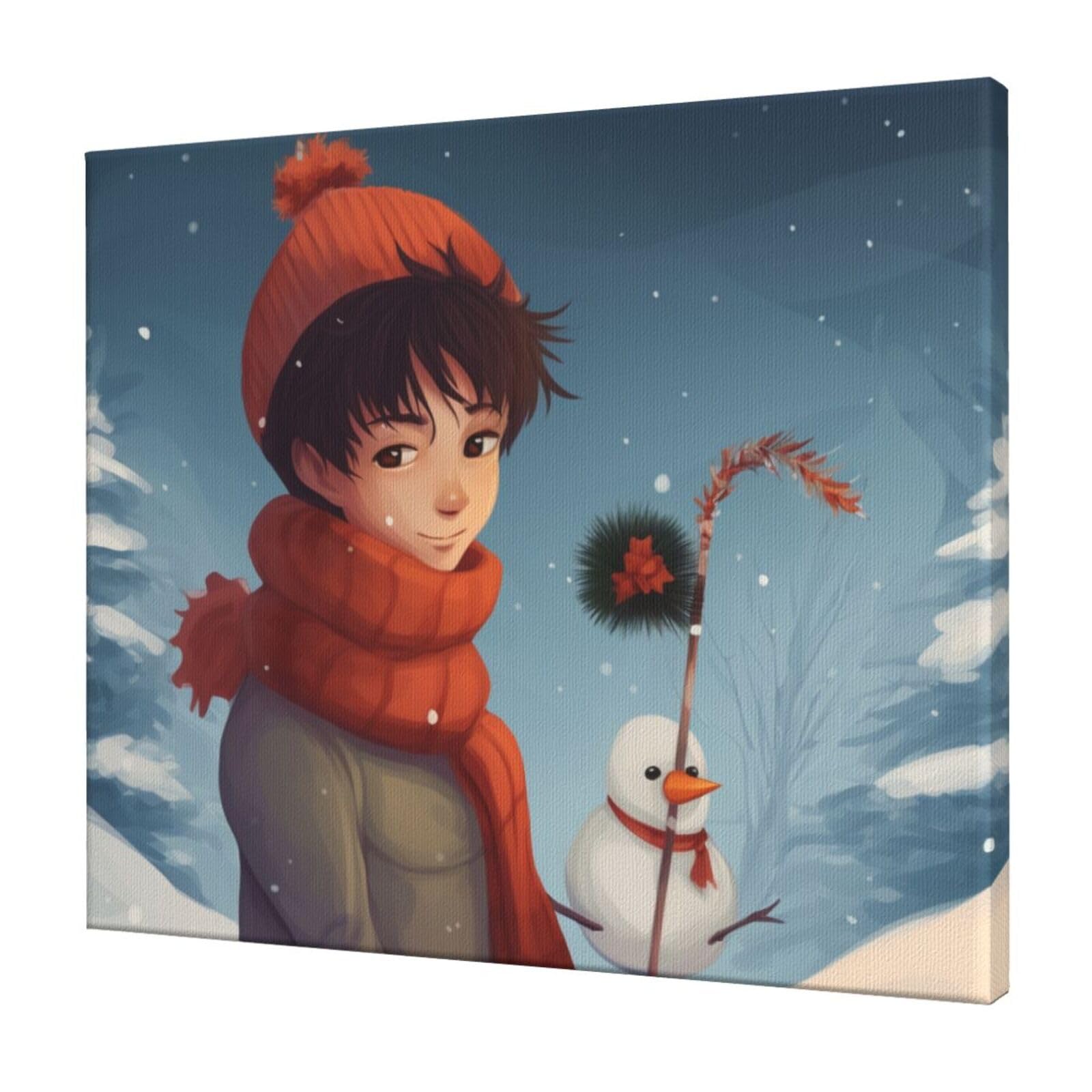 YKLJG Merry Christmas cartoon Printed Wall Art Canvas Prints 60x50 CM Wooden Framed Picture Painting Artwork for Bedroom Kitchen Home Office Decor