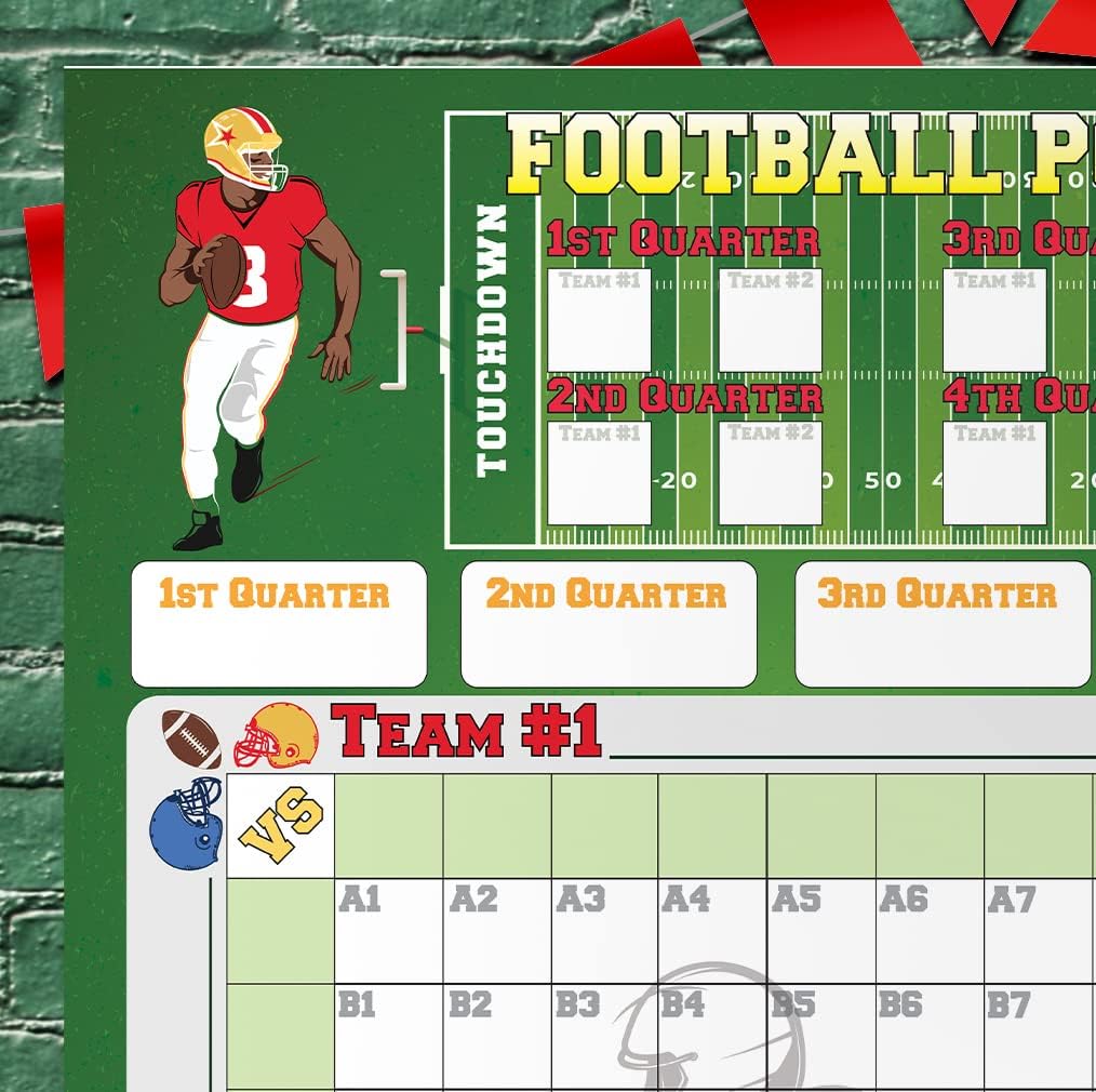 Large 18' x 24" Super Football Game Day Betting Pool Squares Poster for Home Party Office Sports Bar