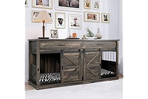 Wood Dog Kennel Furniture with Extra Large Divider, Indoor Cages for 2 Large Dogs