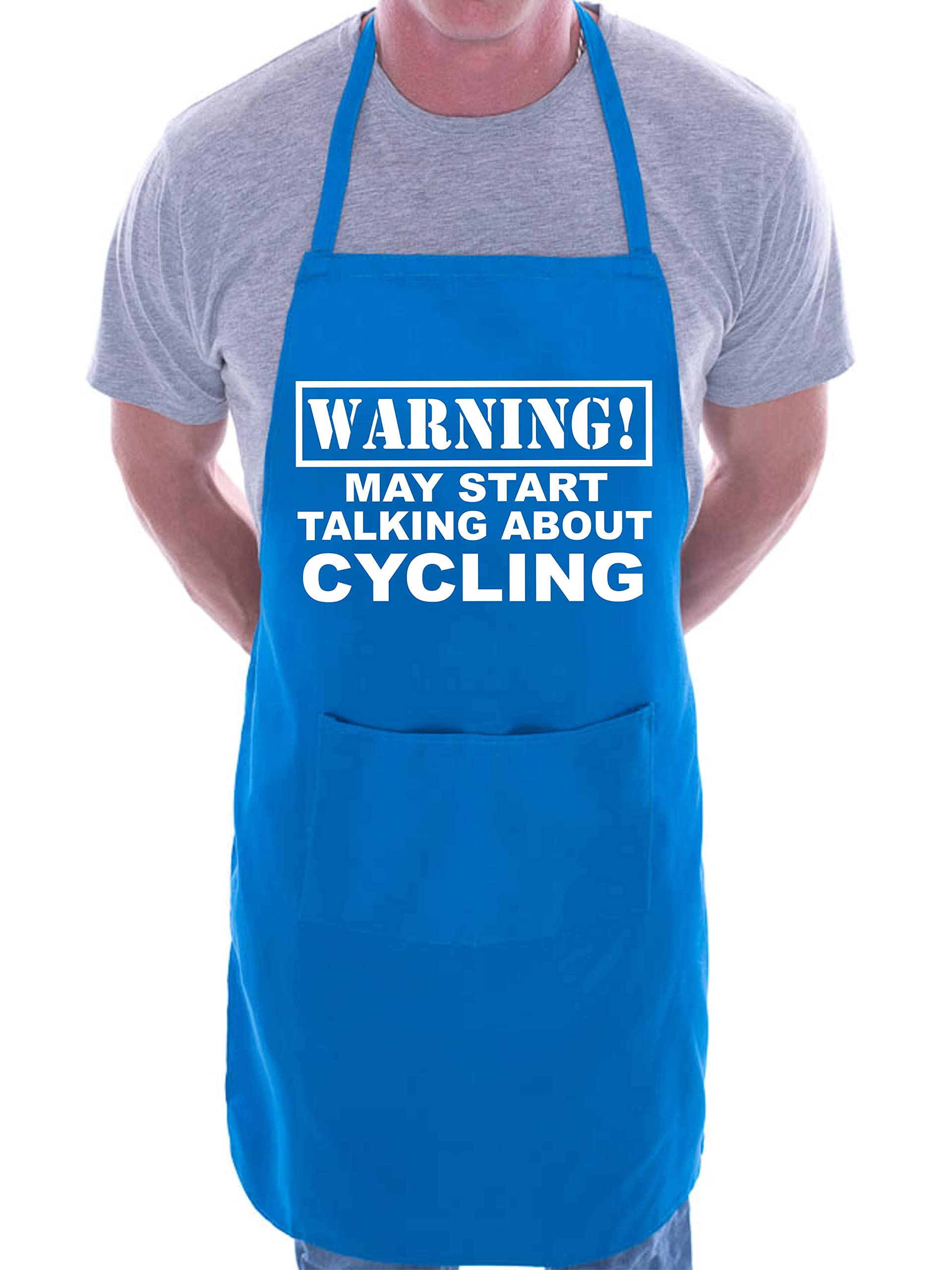 Print4U Warning May Talk About Cycling Funny BBQ Novelty Cooking Apron Blue
