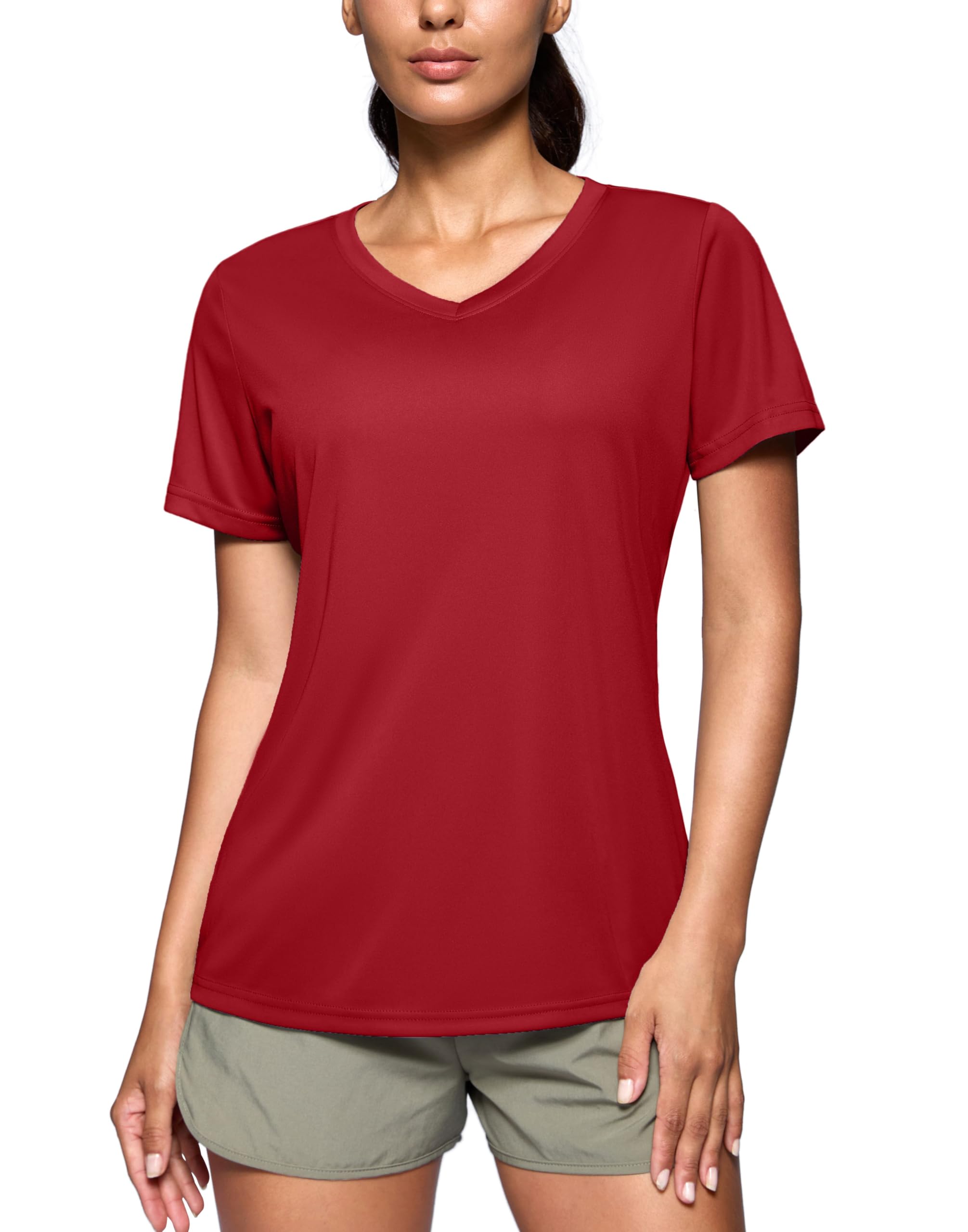 SANTINY Women's V Neck Short Sleeve Shirts Uv Protectioin Moisture Wicking Hiking Workout Athletic T Shirts for Women