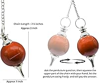 Vista 23 de Amazing Gemstone Carnelian Crystal Ball Pendulum for Divination - Dowsing Pendulum Necklace with Chain and Quartz Bead for Reiki Healing and Crystal