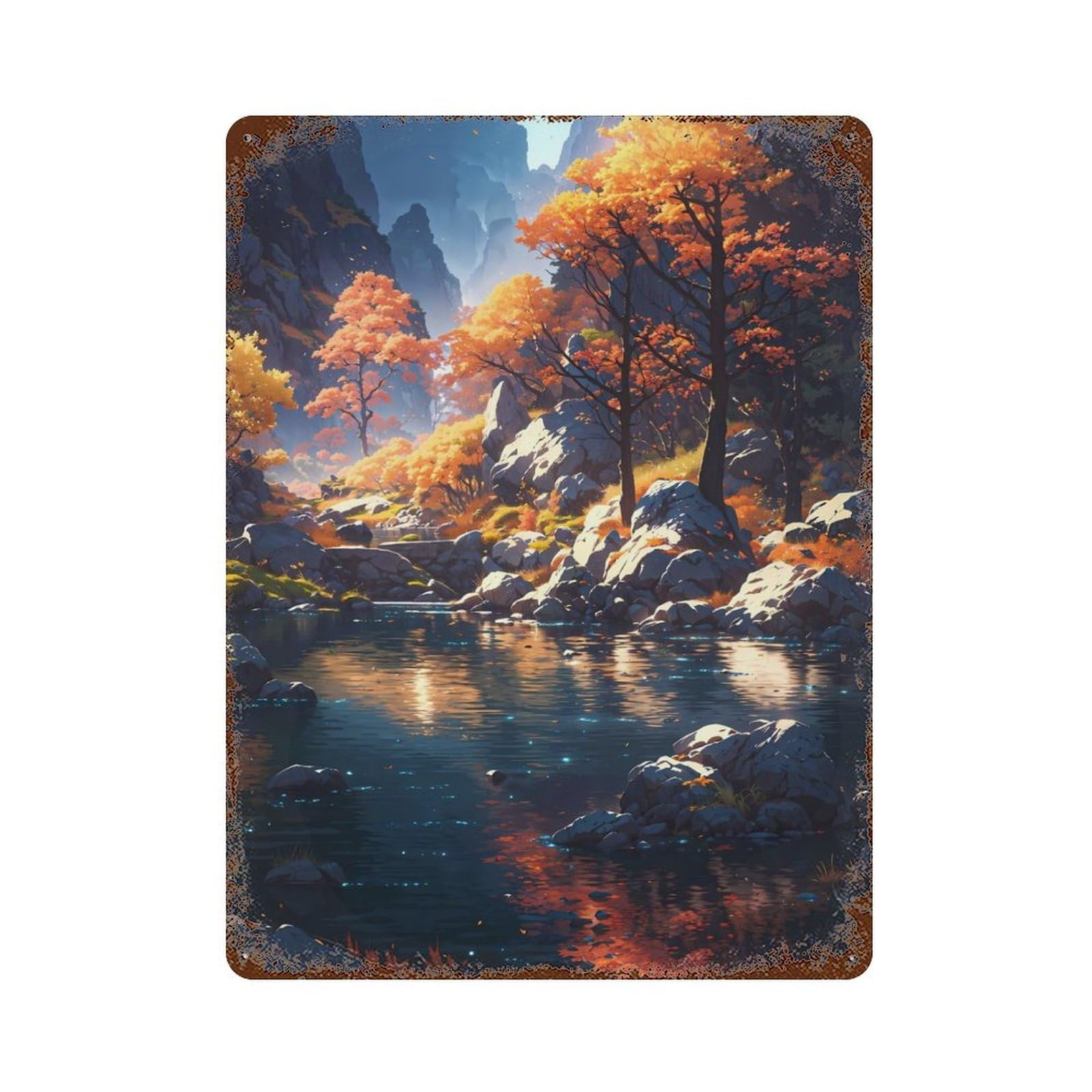 Rust Effect Fall Lake Vintage Rust Metal Sign 15.7"x11.8", Farmhouse Wall Decor for Farmhouse, Kitchen And Entryway Decor