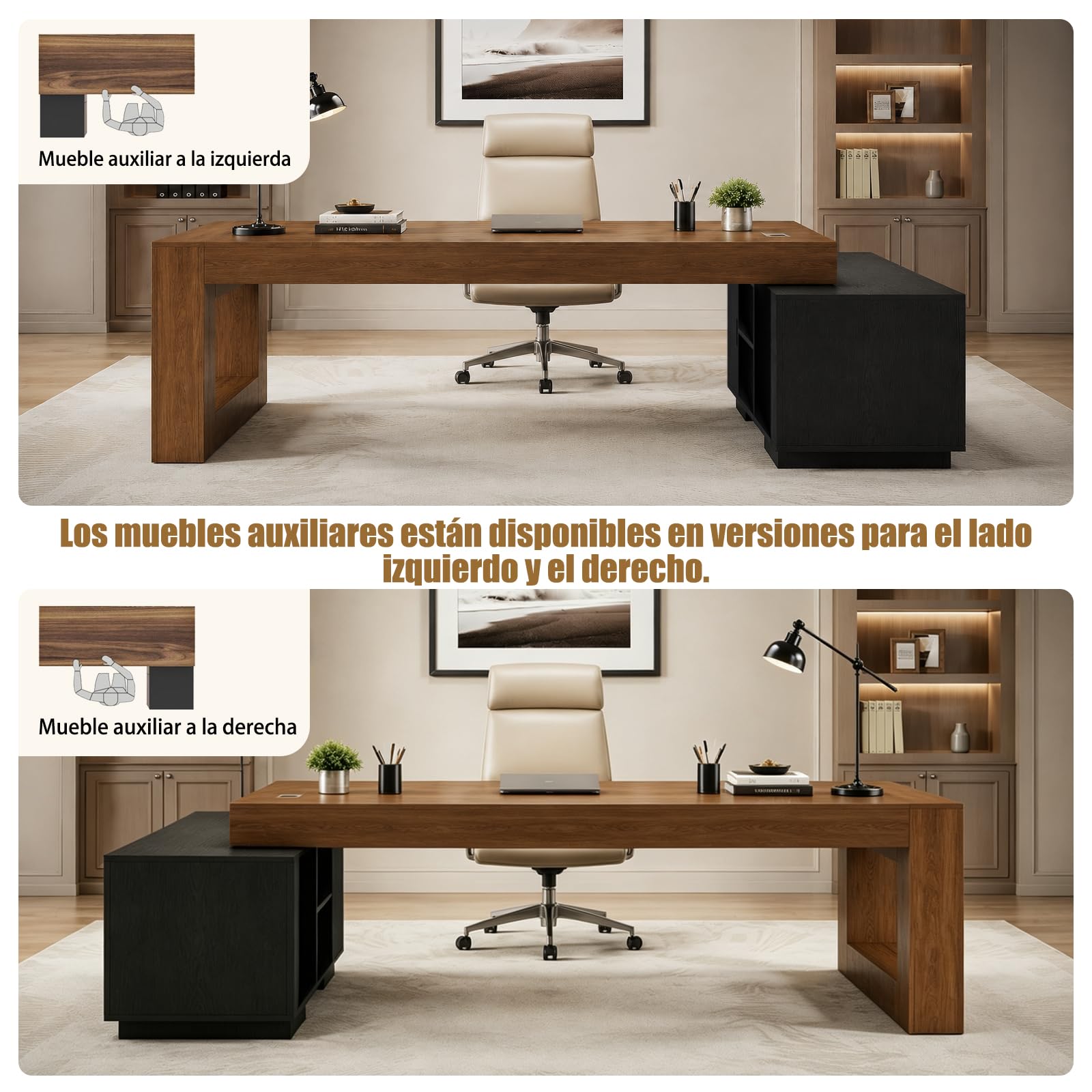 Escritorio Ejecutivo con Almacenamiento Mesa de Oficina con Armario y Gestión de Cables, Despacho y Estudio, Mesa Profesional para Directivos y Teletrabajo