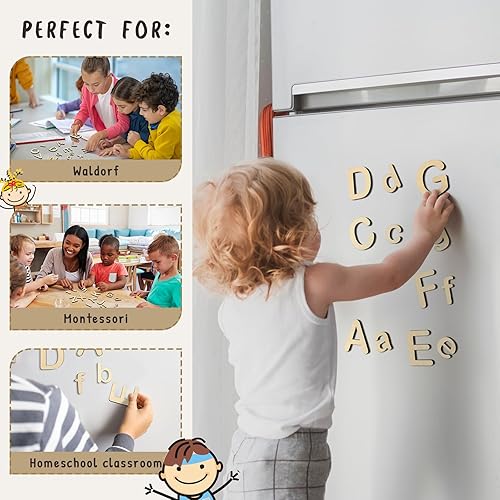 Miniatura 4 de Xuhal 52 piezas de letras de madera del alfabeto imanes del alfabeto para nevera, jardín de infantes, regalo para estudiantes de preescolar, hogar,